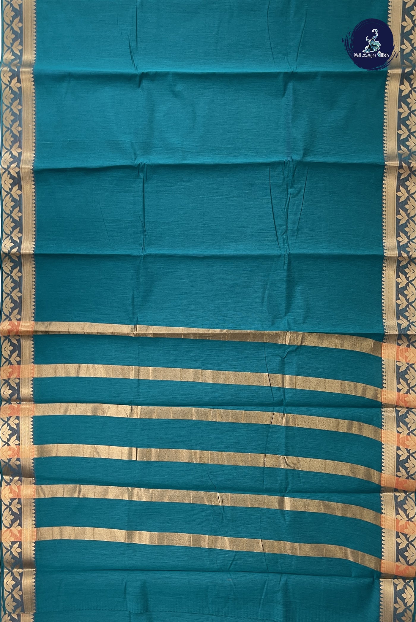 Teal Budget Semi Silk Cotton Saree With Plain Pattern