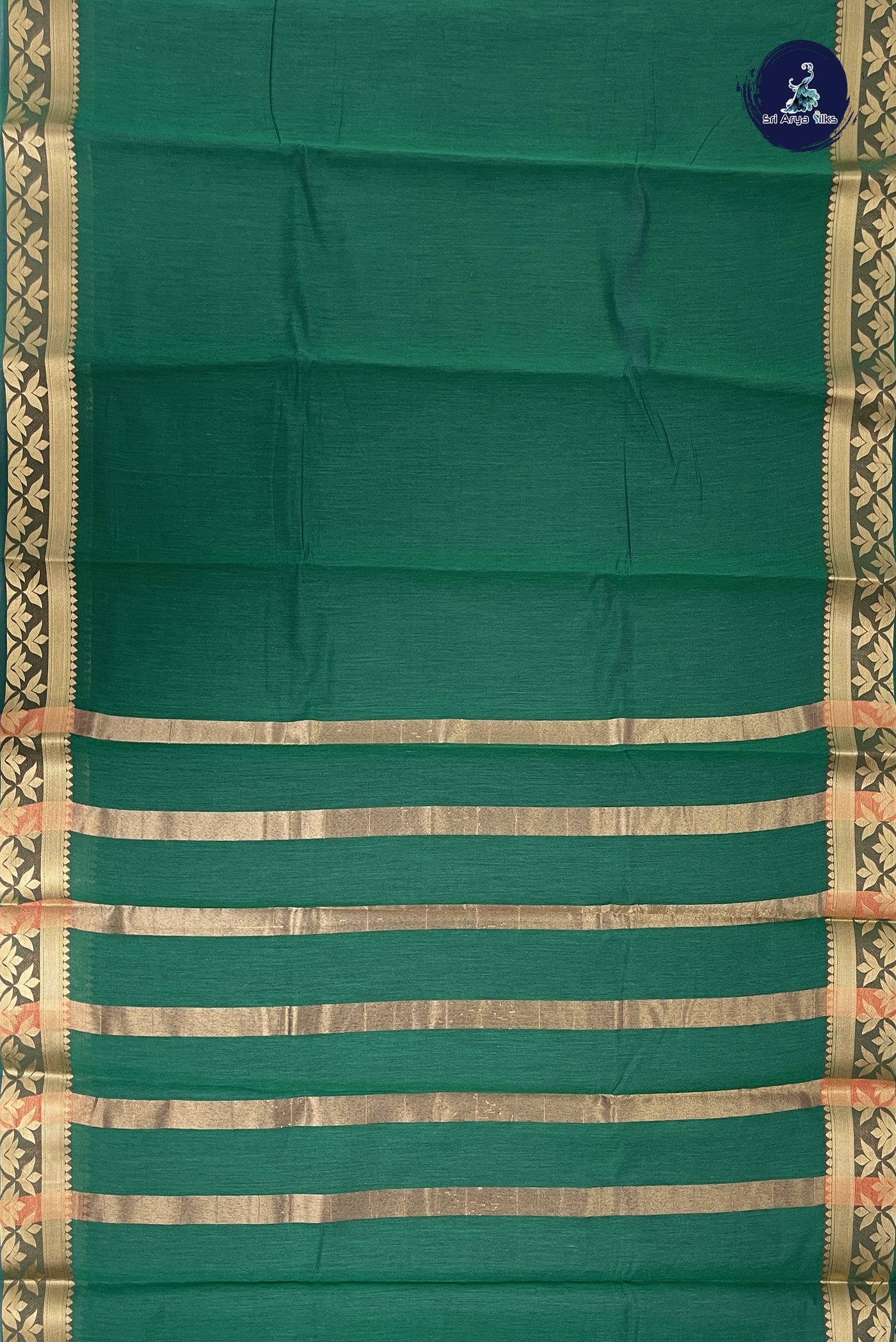 Dark Green Budget Semi Silk Cotton Saree With Plain Pattern