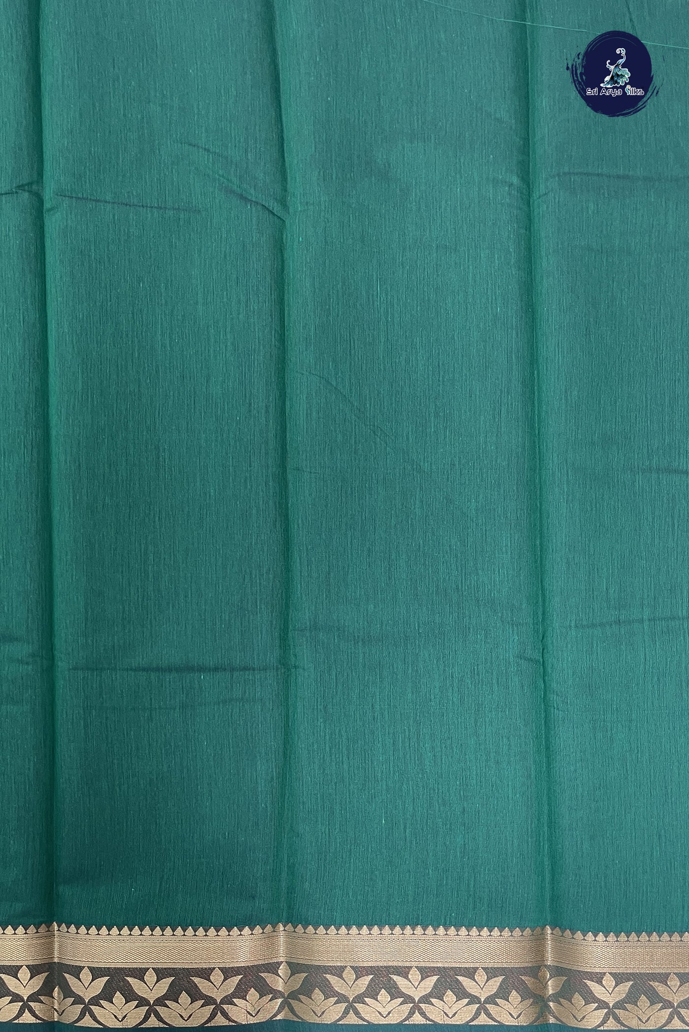 Dark Green Budget Semi Silk Cotton Saree With Plain Pattern