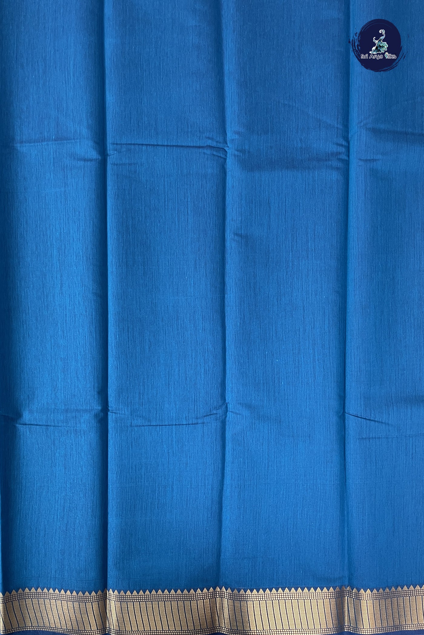 Sapphire Blue Budget Semi Silk Cotton Saree With Plain Pattern