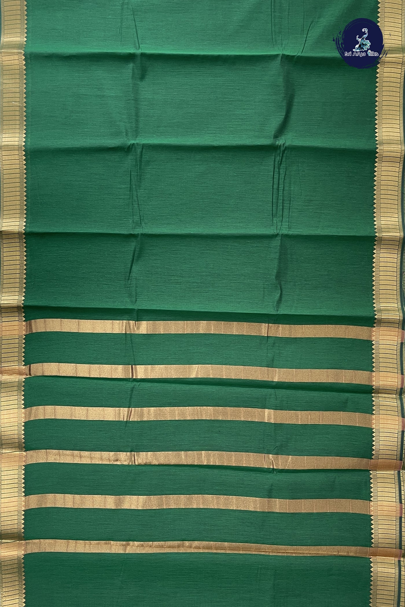 Dark Green Budget Semi Silk Cotton Saree With Plain Pattern