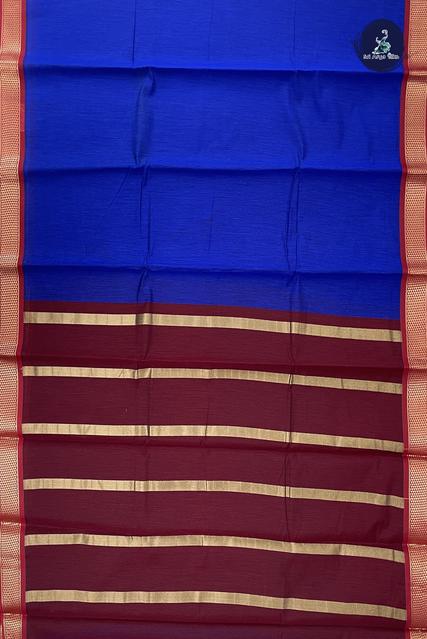 Blue Budget Semi Silk Cotton Saree With Plain Pattern