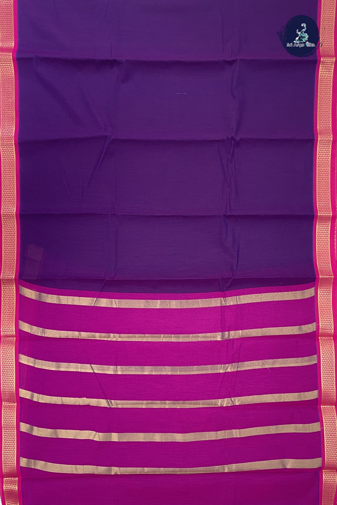 Dark Brinjal Budget Semi Silk Cotton Saree With Plain Pattern