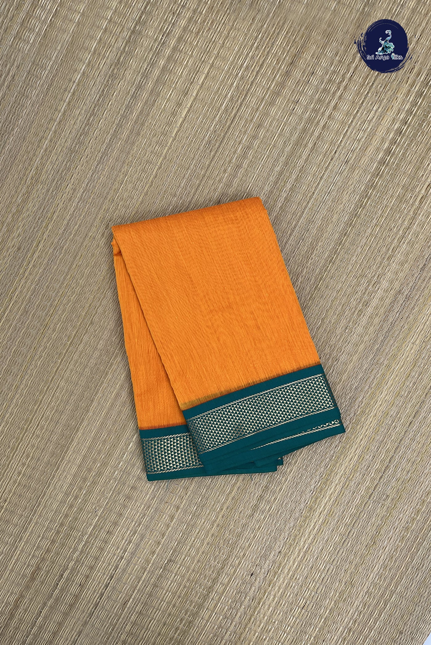 Yellowish Orange Budget Semi Silk Cotton Saree With Plain Pattern