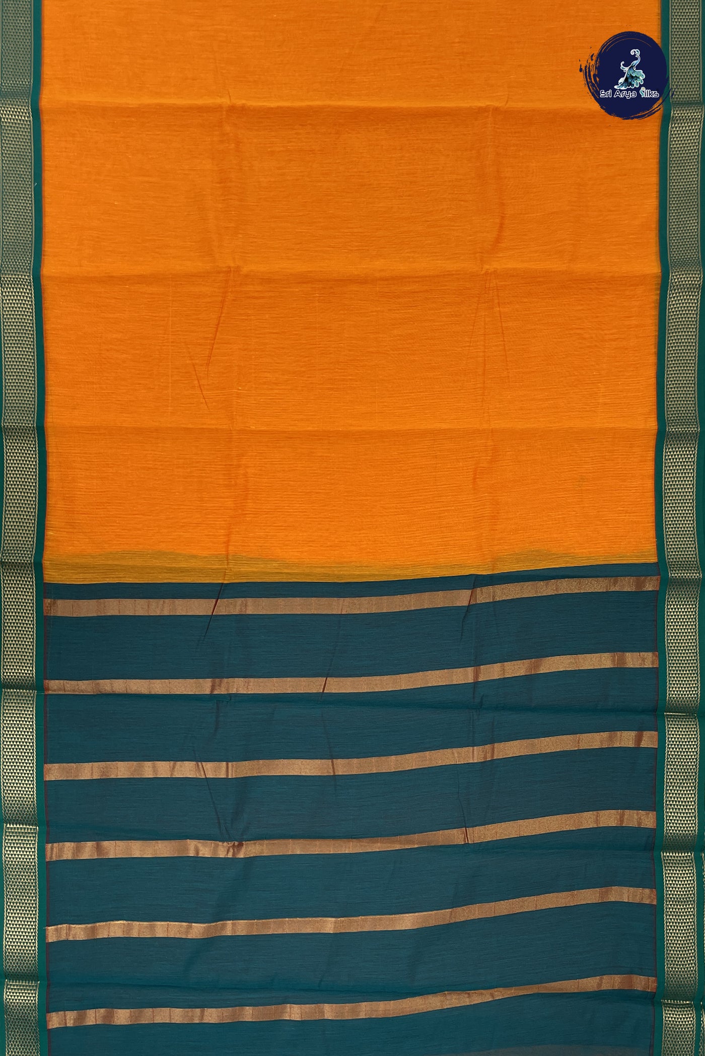 Yellowish Orange Budget Semi Silk Cotton Saree With Plain Pattern