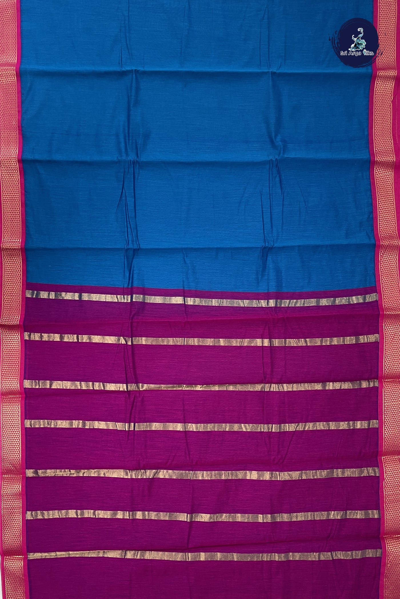 Blue Budget Semi Silk Cotton Saree With Plain Pattern
