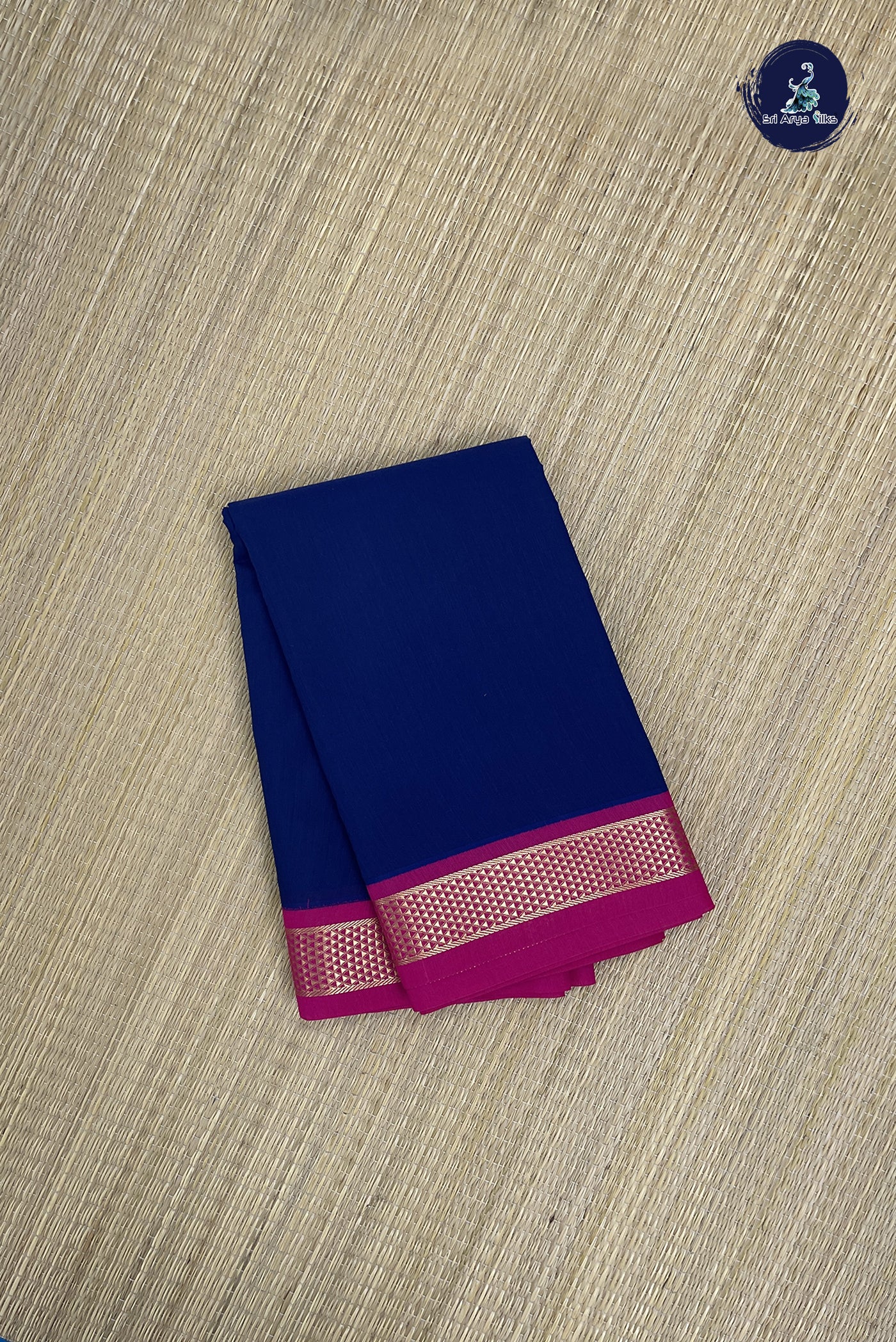 Dark Blue Budget Semi Silk Cotton Saree With Plain Pattern