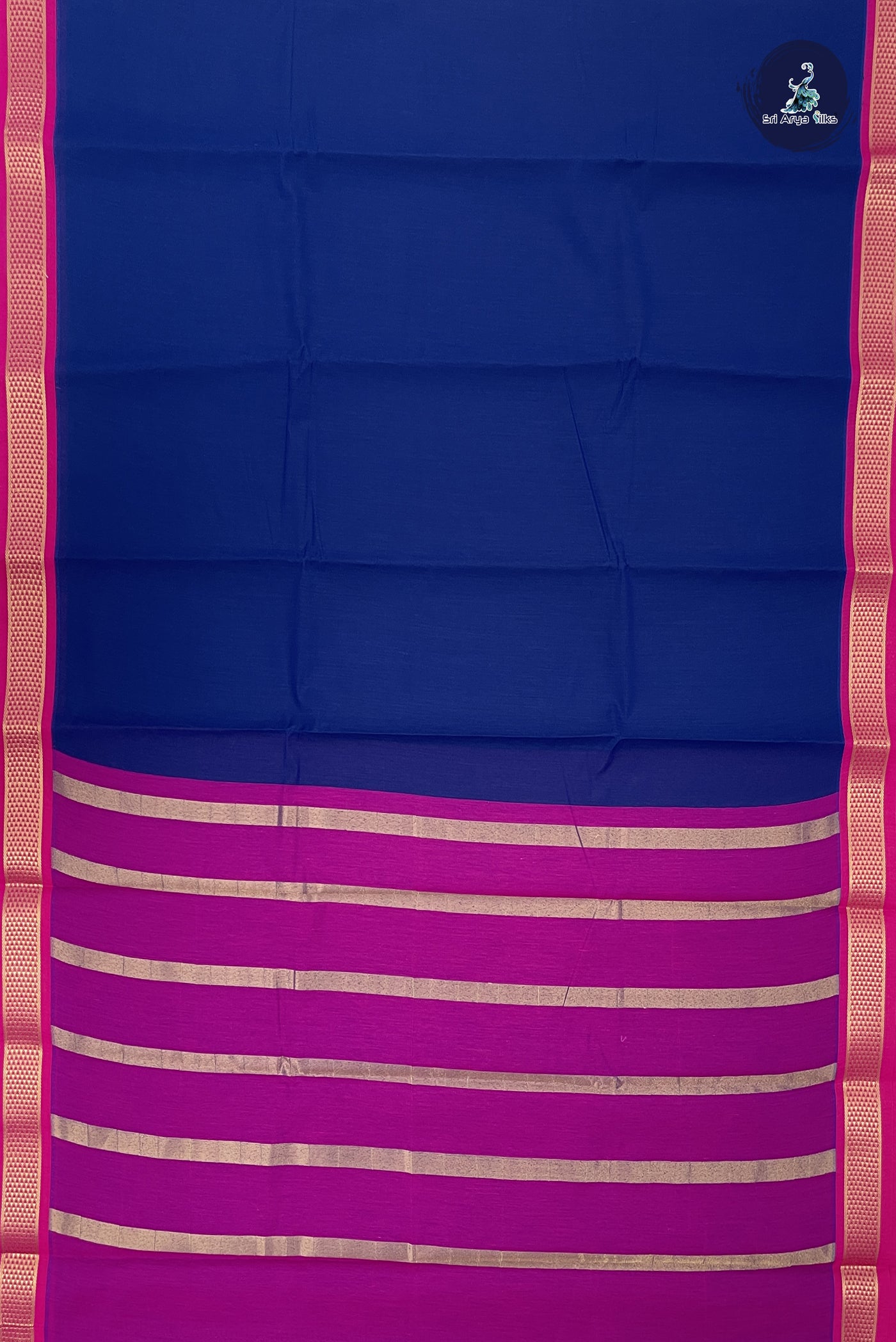 Dark Blue Budget Semi Silk Cotton Saree With Plain Pattern