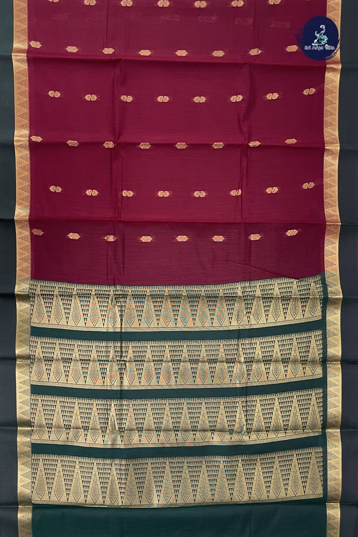 Maroon Budget Semi Silk Cotton Saree With Zari Buttas Pattern