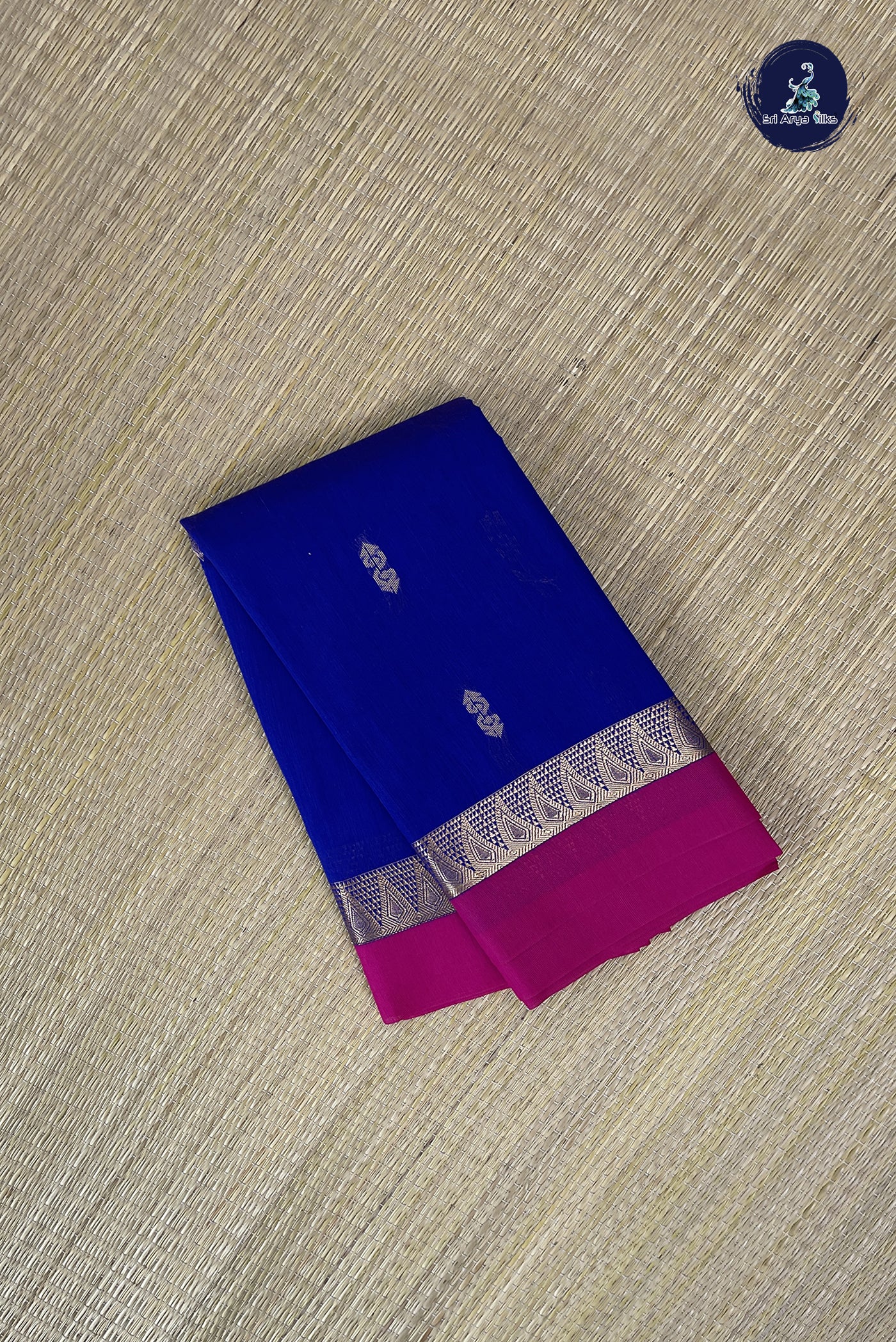 Dark Blue Budget Semi Silk Cotton Saree With Zari Buttas Pattern