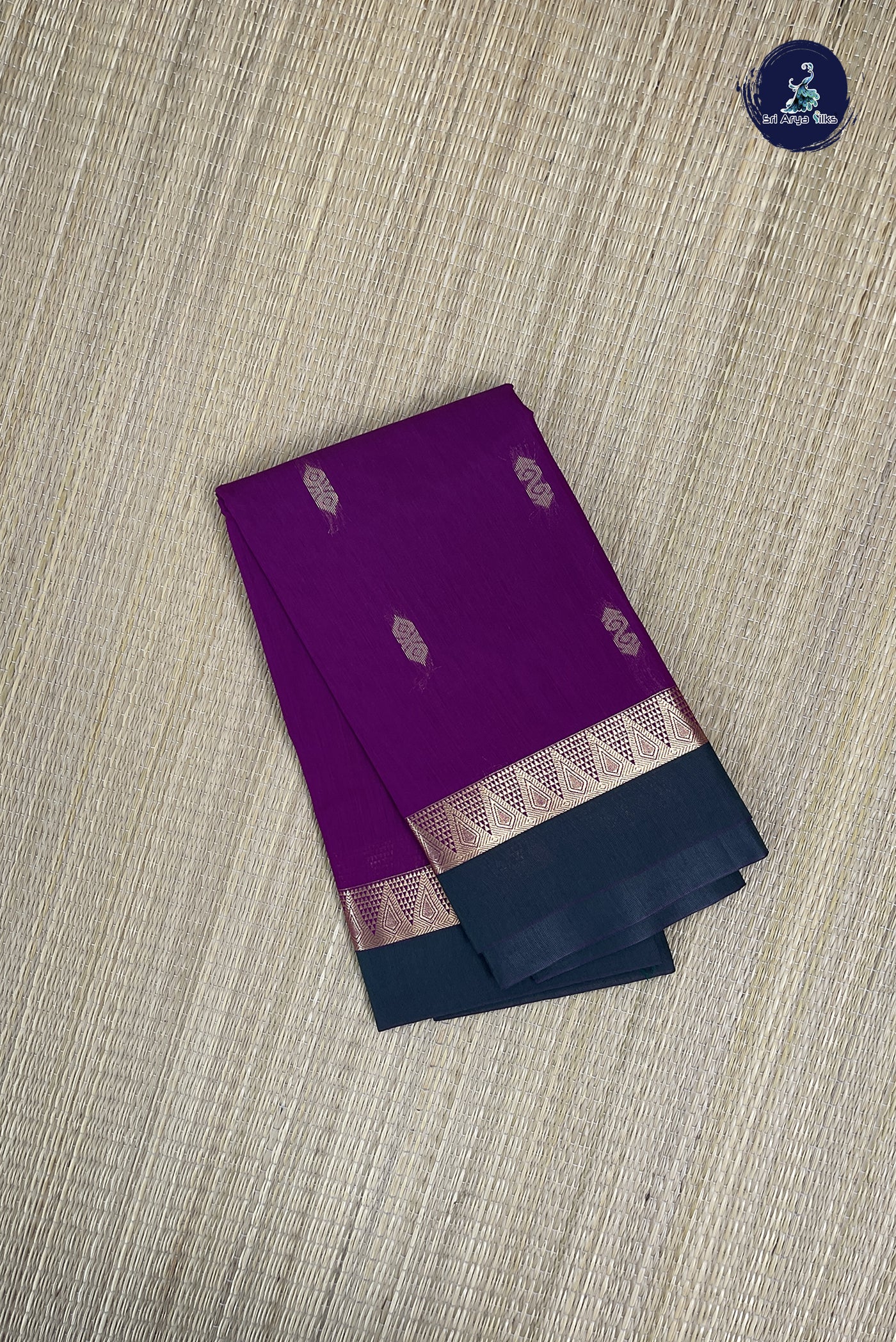 Purple Budget Semi Silk Cotton Saree With Zari Buttas Pattern