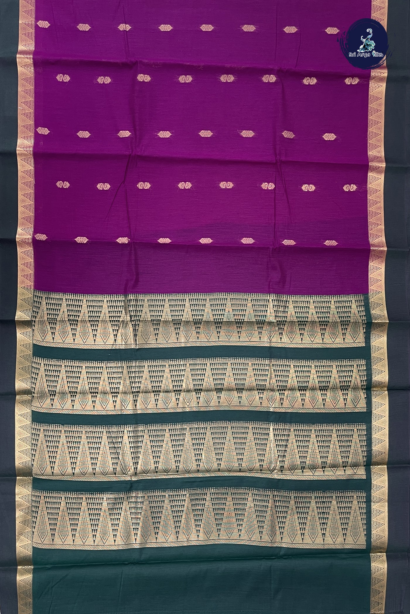 Purple Budget Semi Silk Cotton Saree With Zari Buttas Pattern