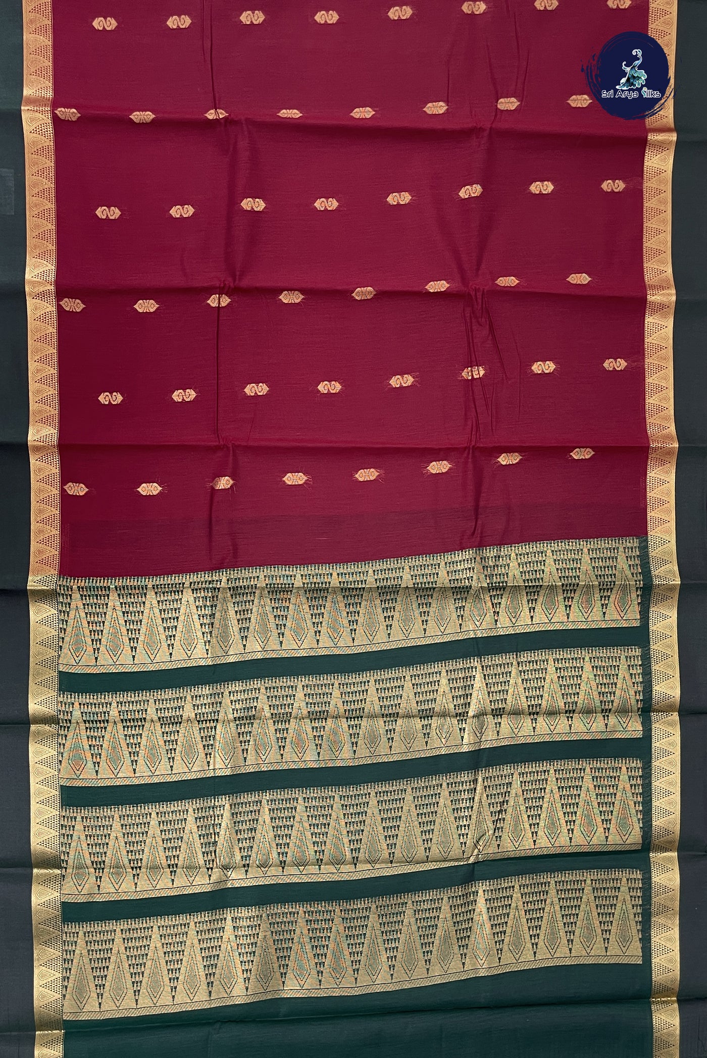 Maroon Budget Semi Silk Cotton Saree With Zari Buttas Pattern