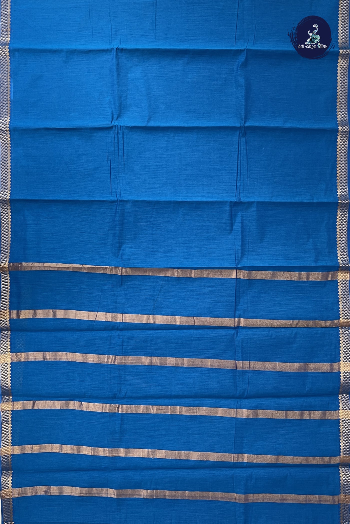 Blue Budget Semi Silk Cotton Saree With Plain Pattern