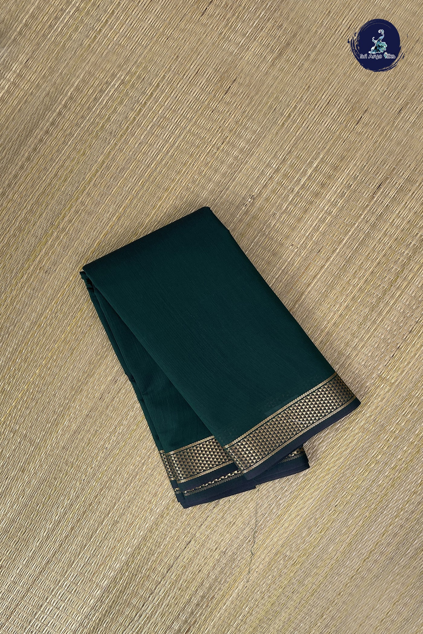 Dark Green Budget Semi Silk Cotton Saree With Plain Pattern