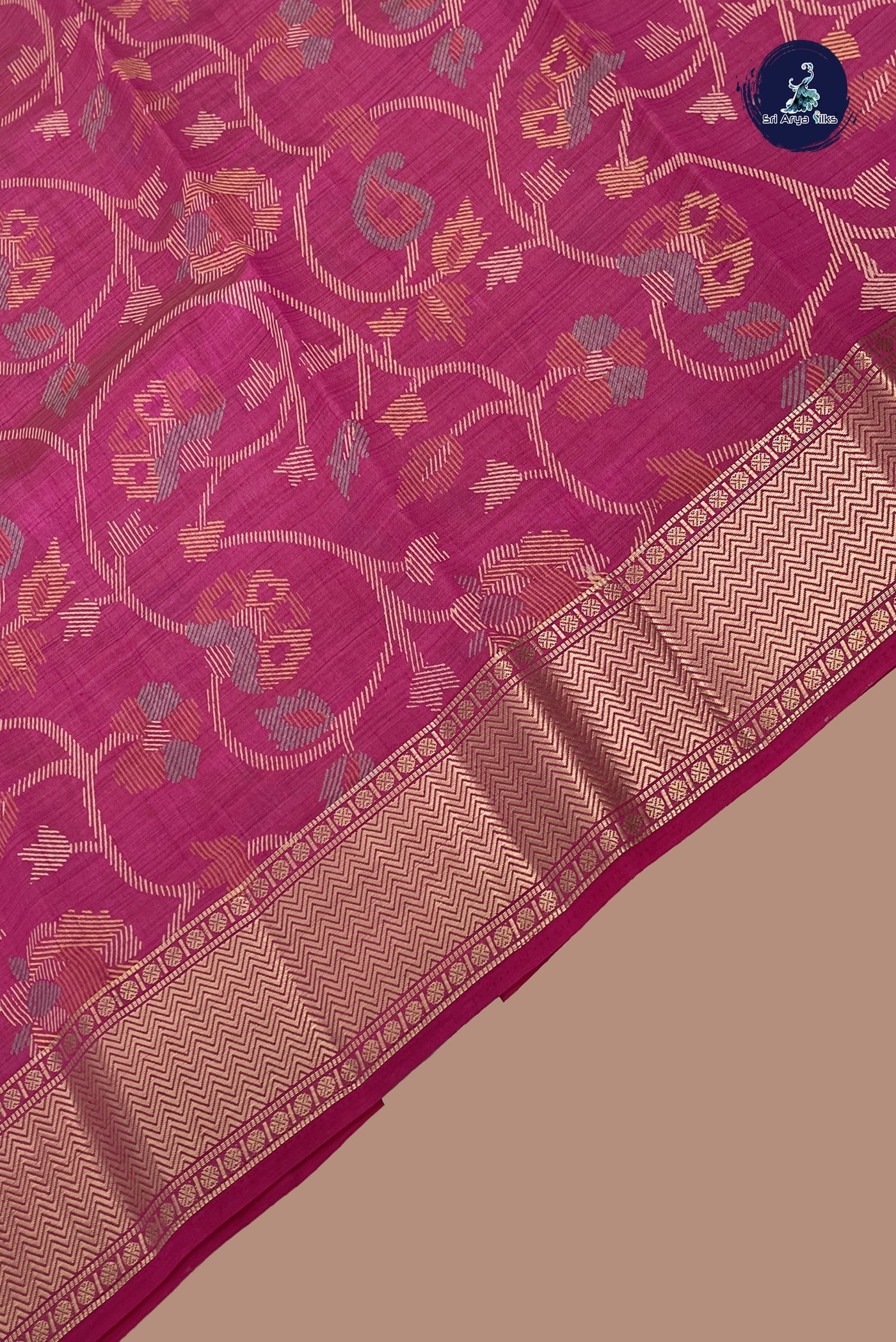 Rani Pink Semi Tussar Saree With Printed Pattern