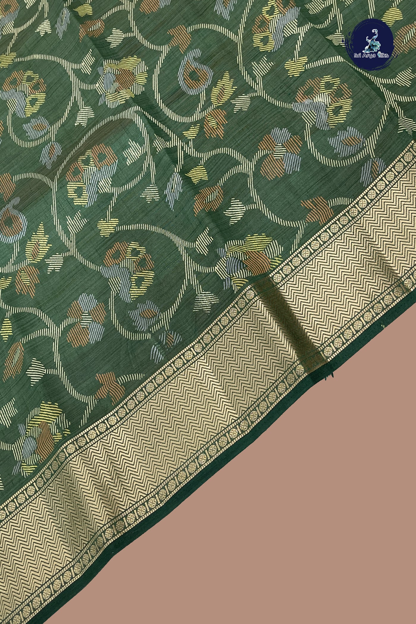 Dark Green Semi Tussar Saree With Printed Pattern