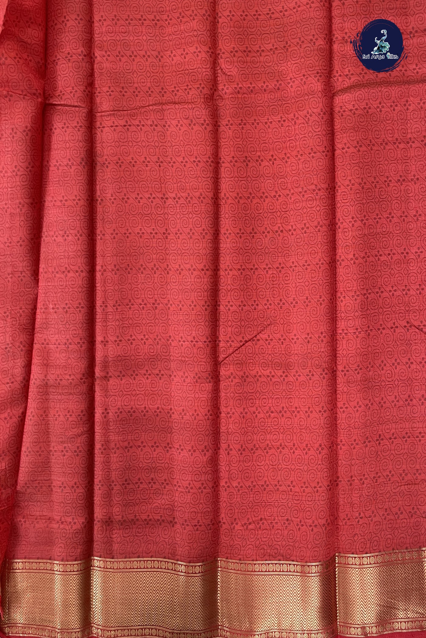Red Semi Tussar Saree With Printed Pattern