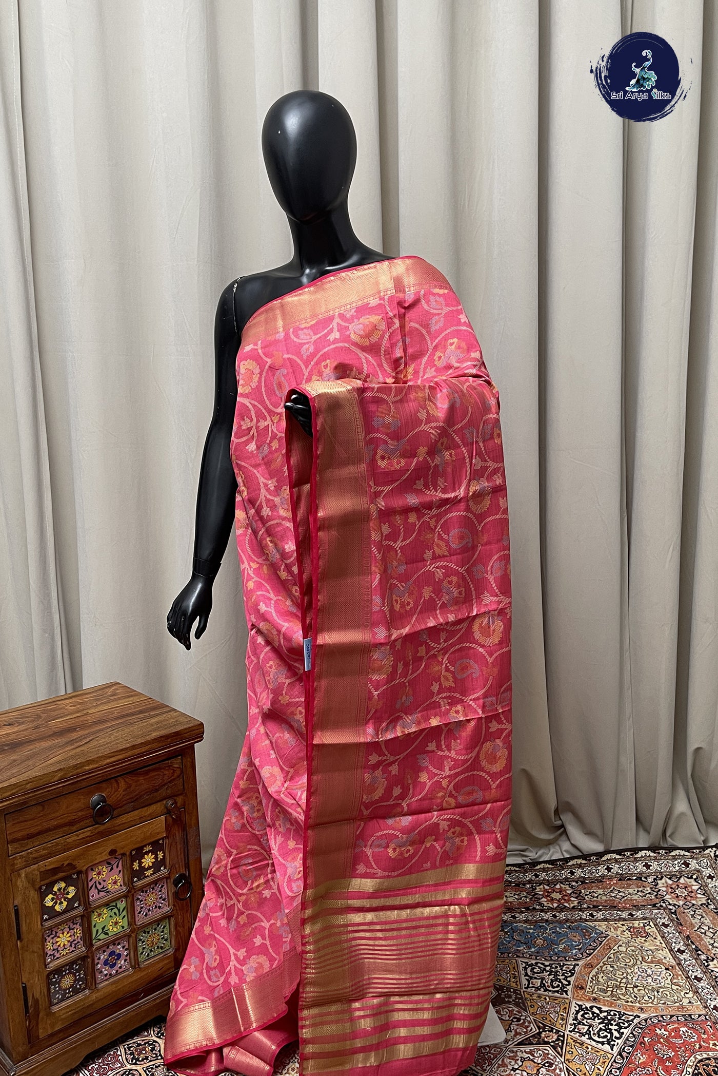 Pink Semi Tussar Saree With Printed Pattern