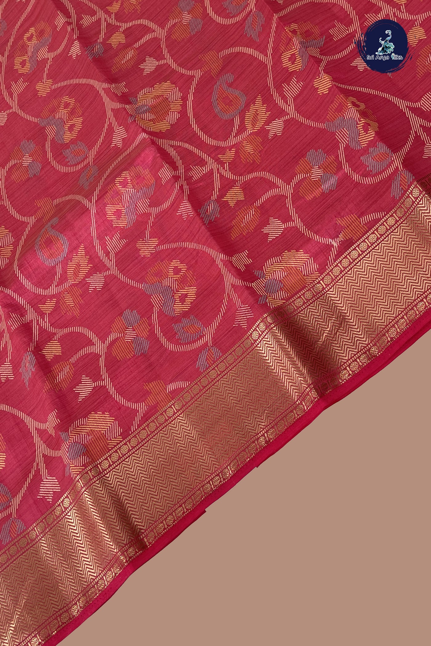 Pink Semi Tussar Saree With Printed Pattern