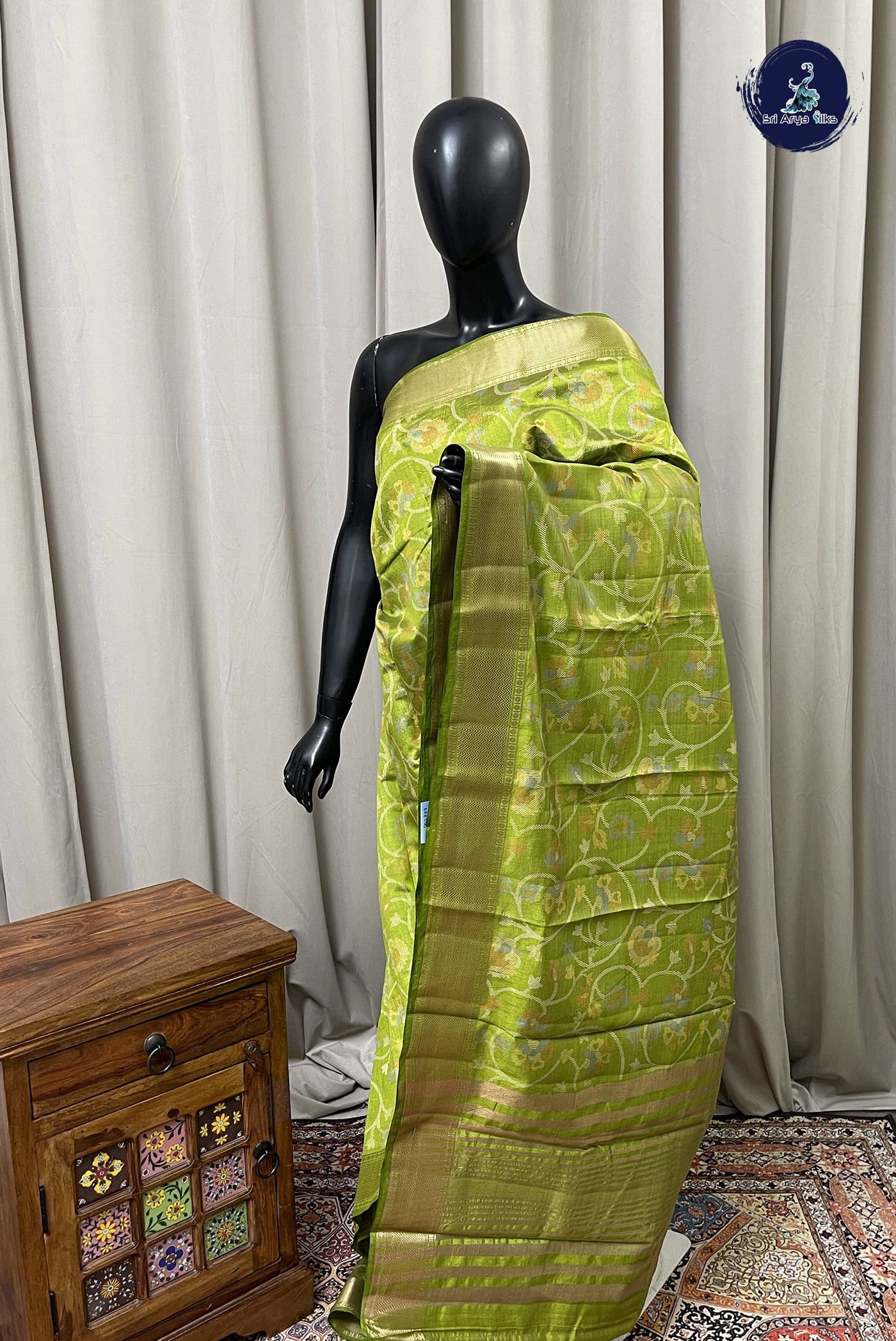 Light Green Semi Tussar Saree With Printed Pattern