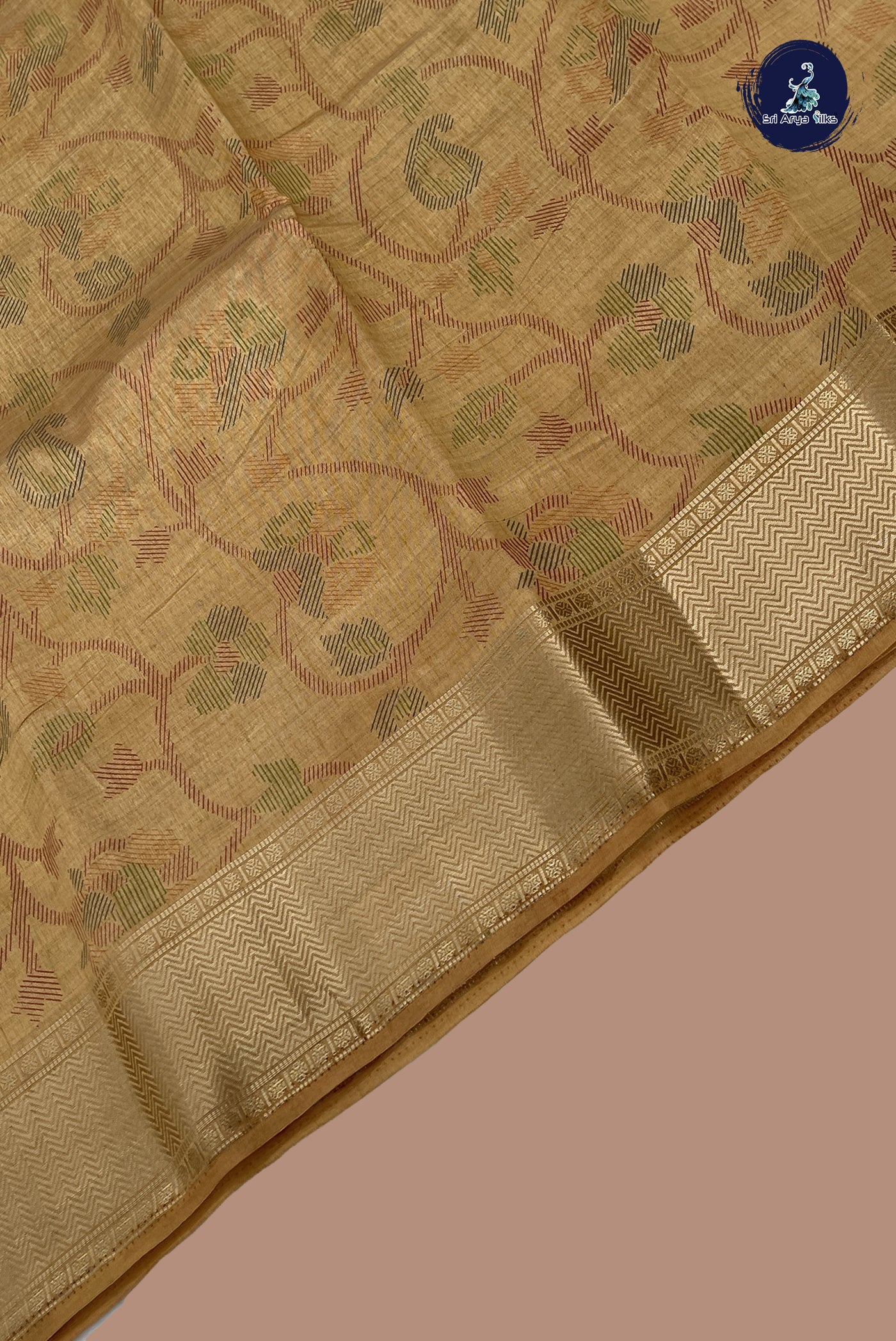 Chikku Shade Semi Tussar Saree With Printed Pattern