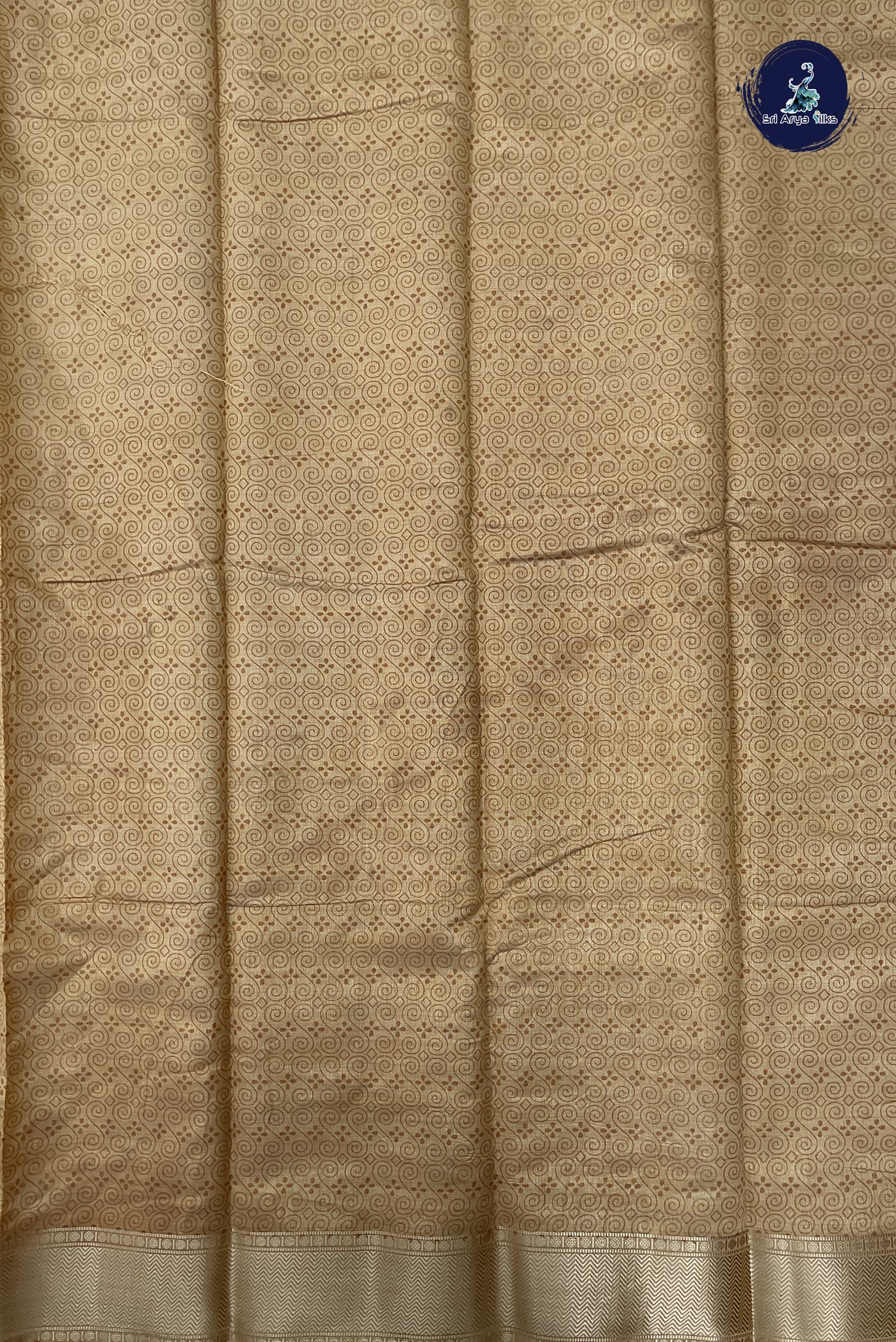 Chikku Shade Semi Tussar Saree With Printed Pattern