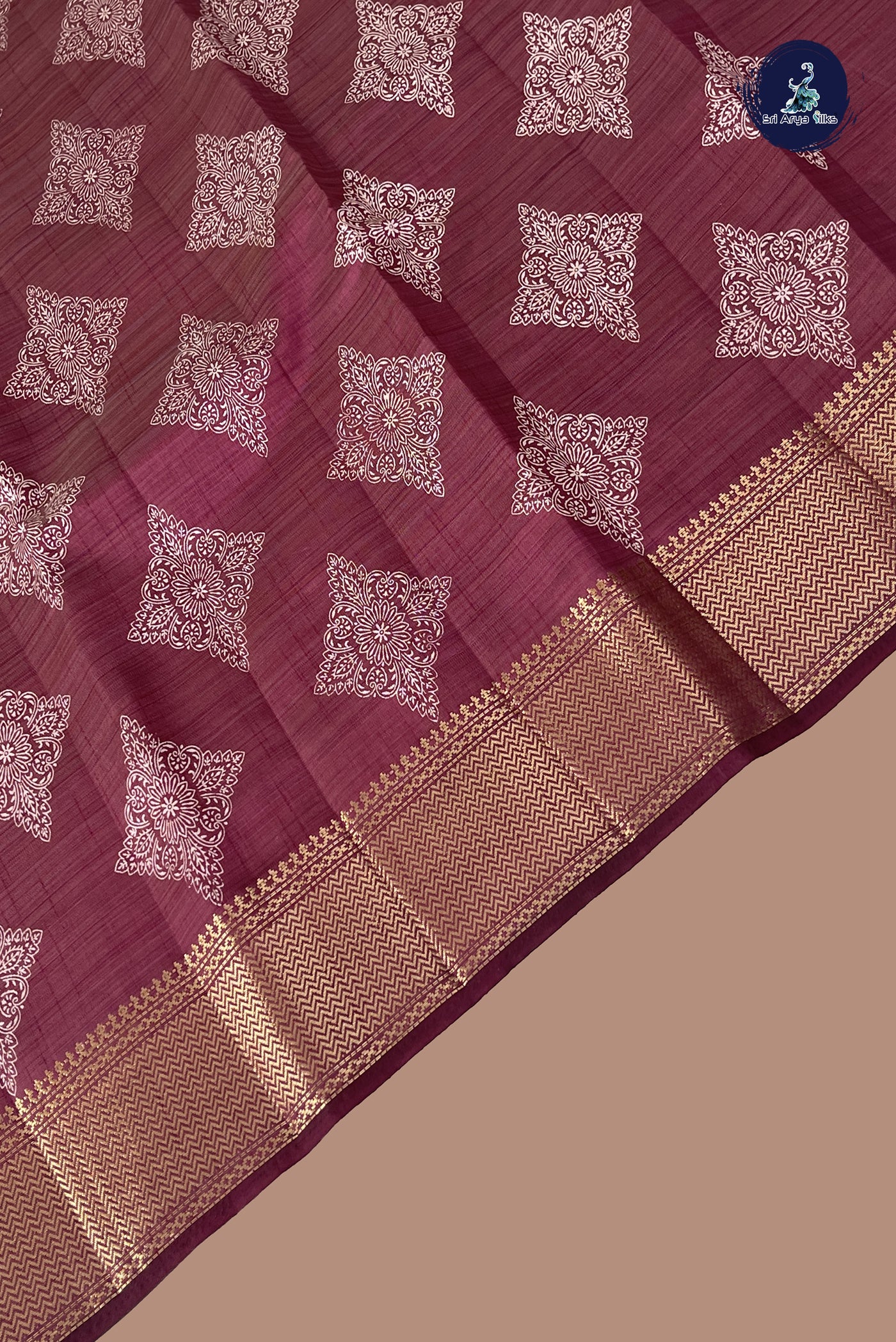 Burgundy Semi Tussar Saree With Printed Pattern