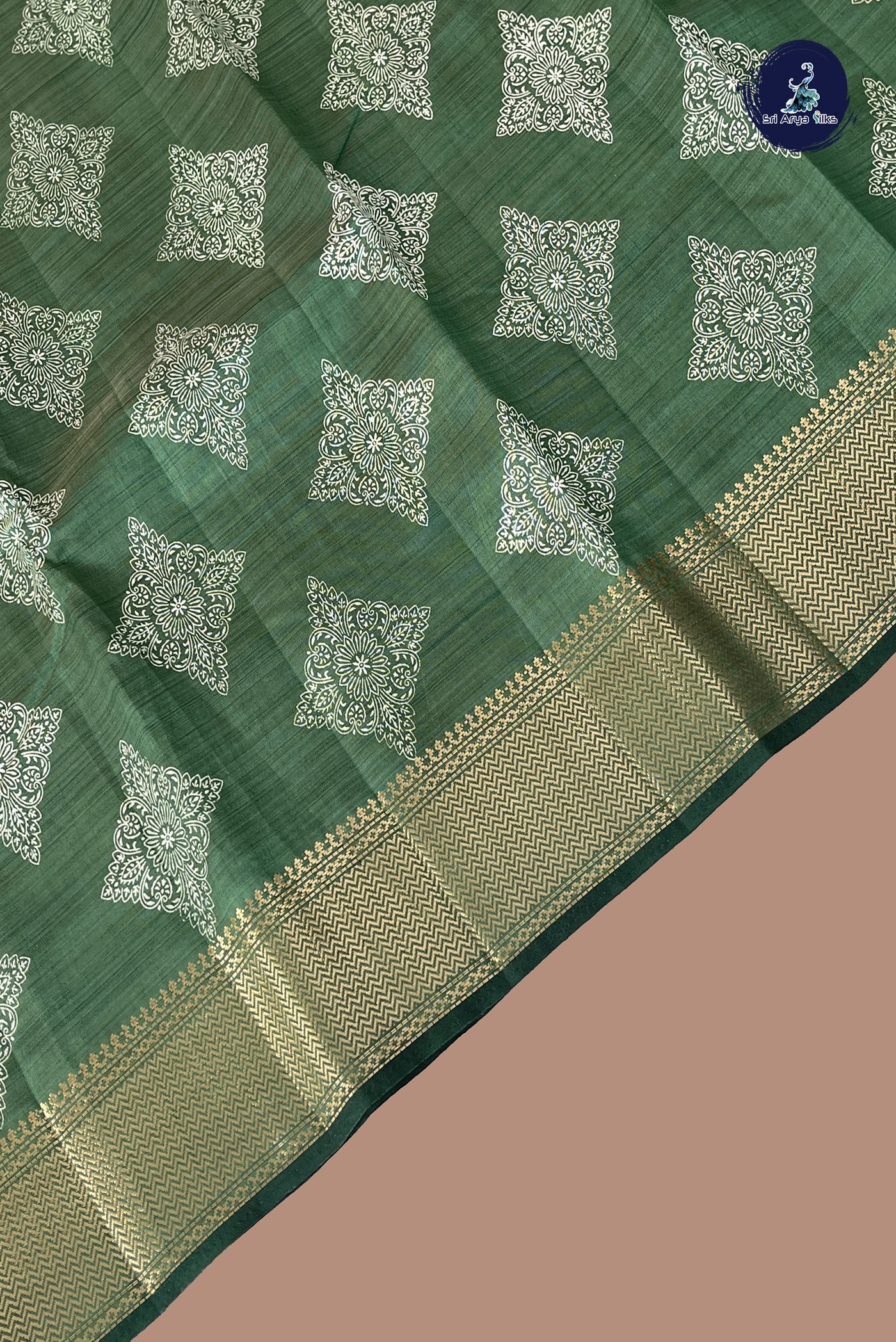 Dark Green Semi Tussar Saree With Printed Pattern