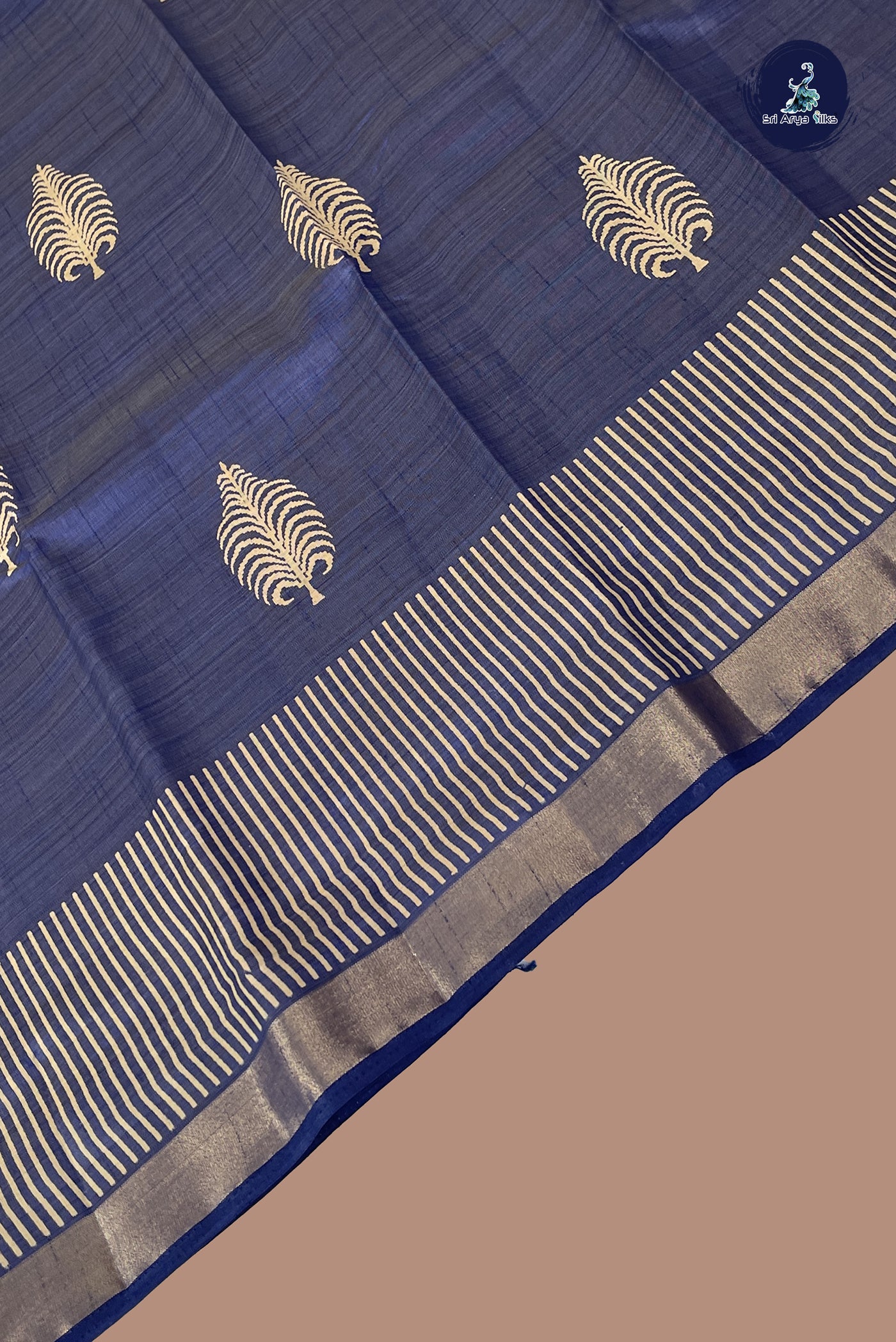 Greyish Blue Semi Tussar Saree With Printed Pattern