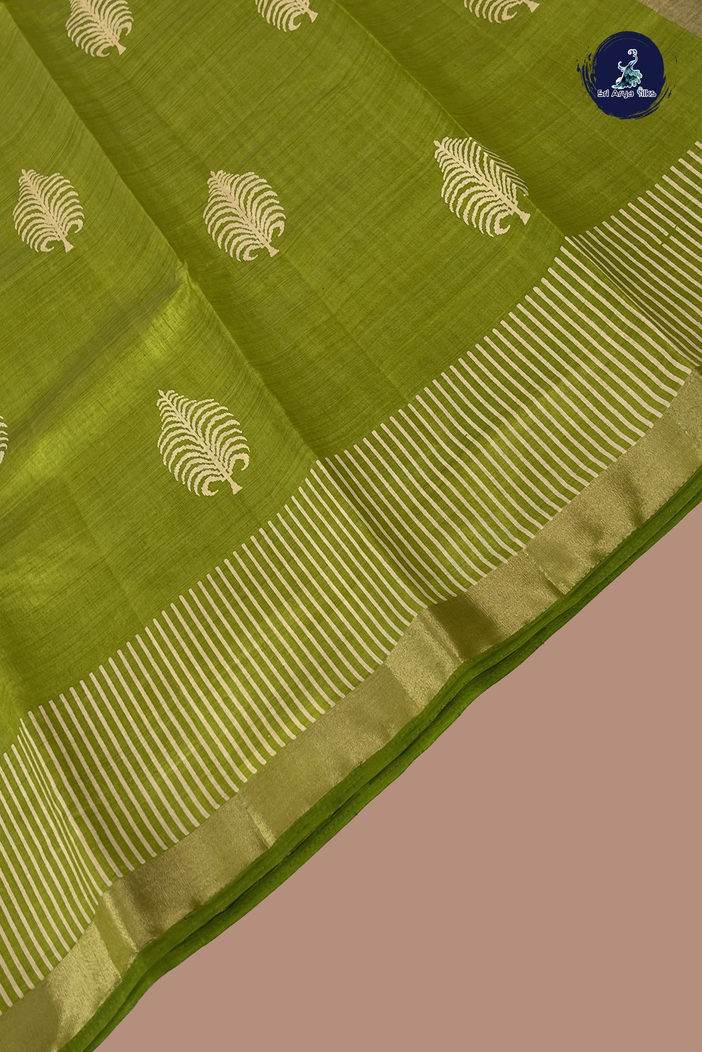 Lime Green Semi Tussar Saree With Printed Pattern