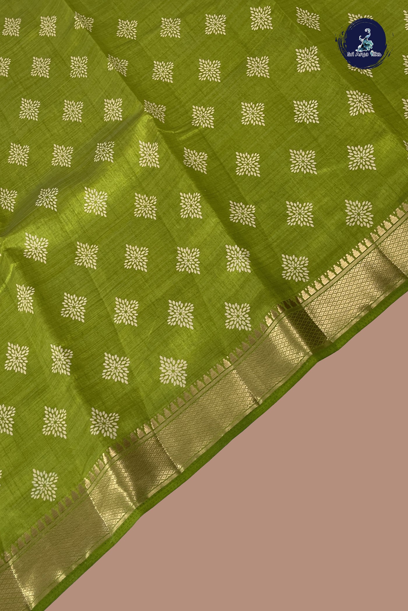 Lime Green Semi Tussar Saree With Printed Pattern