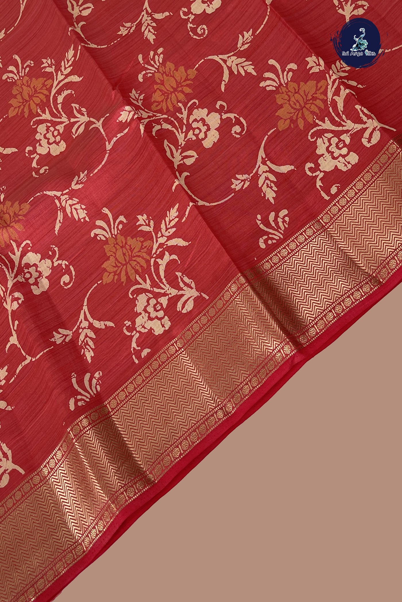 Red Semi Tussar Saree With Printed Pattern