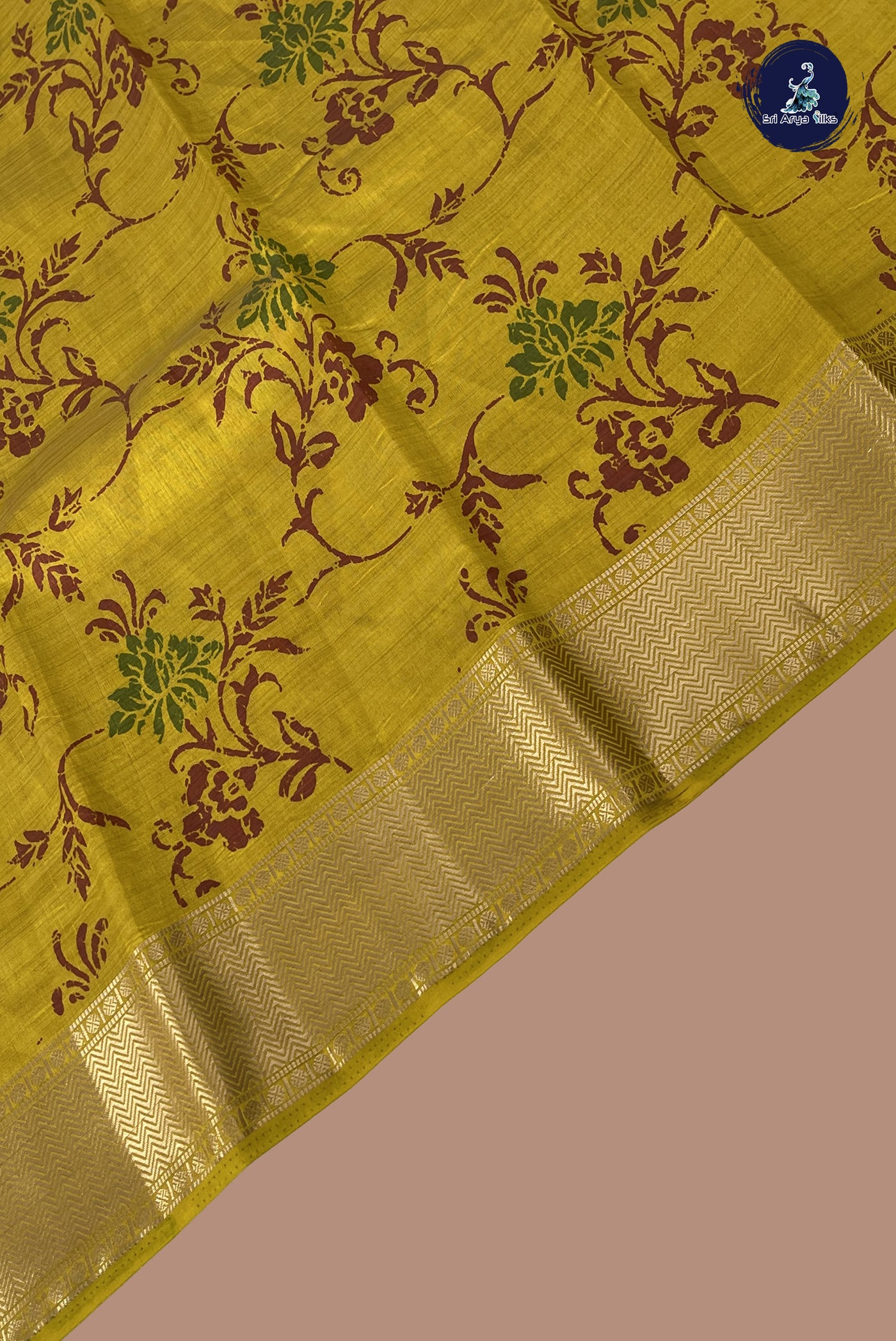 Mustard Semi Tussar Saree With Printed Pattern