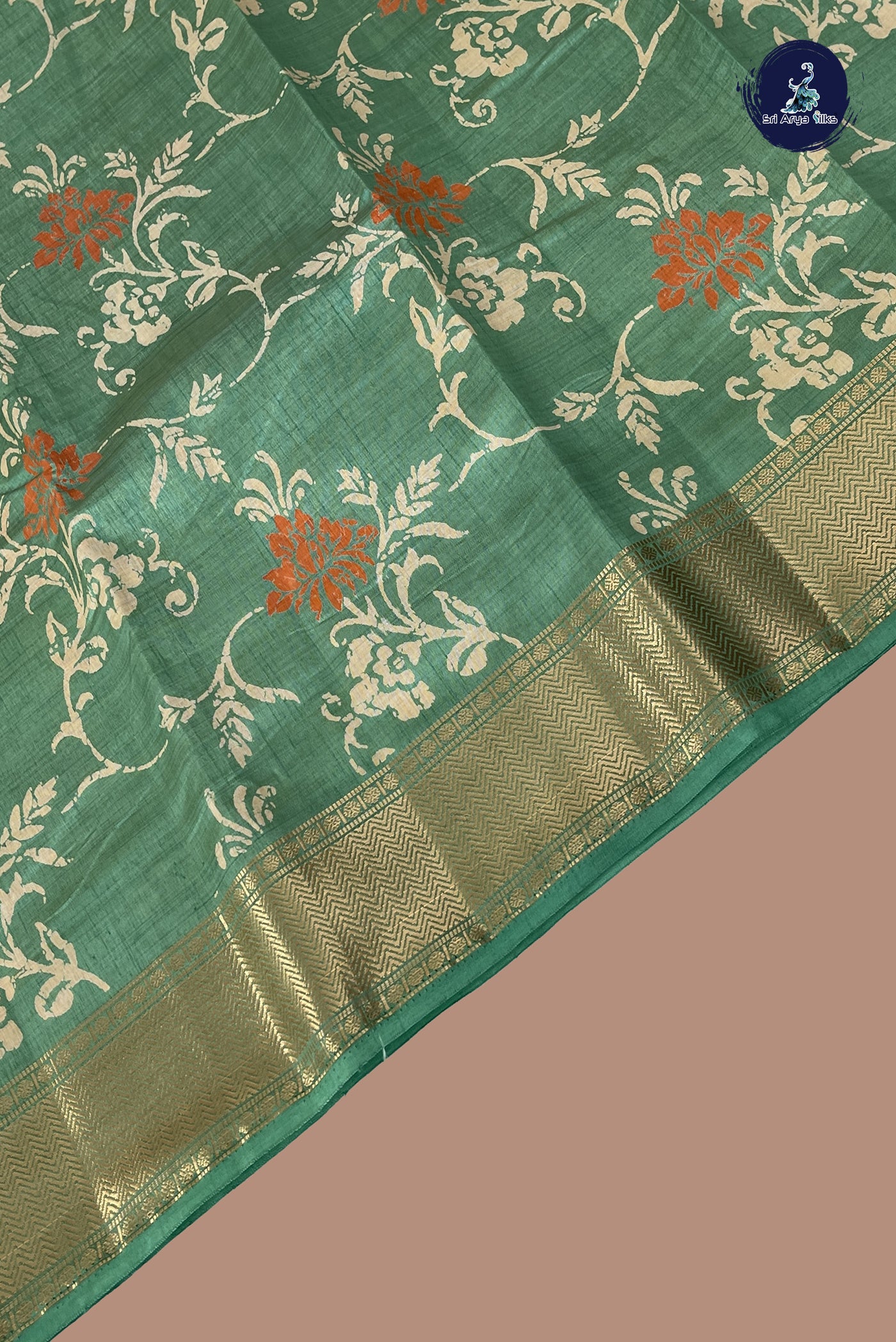 Pastel Green Semi Tussar Saree With Printed Pattern