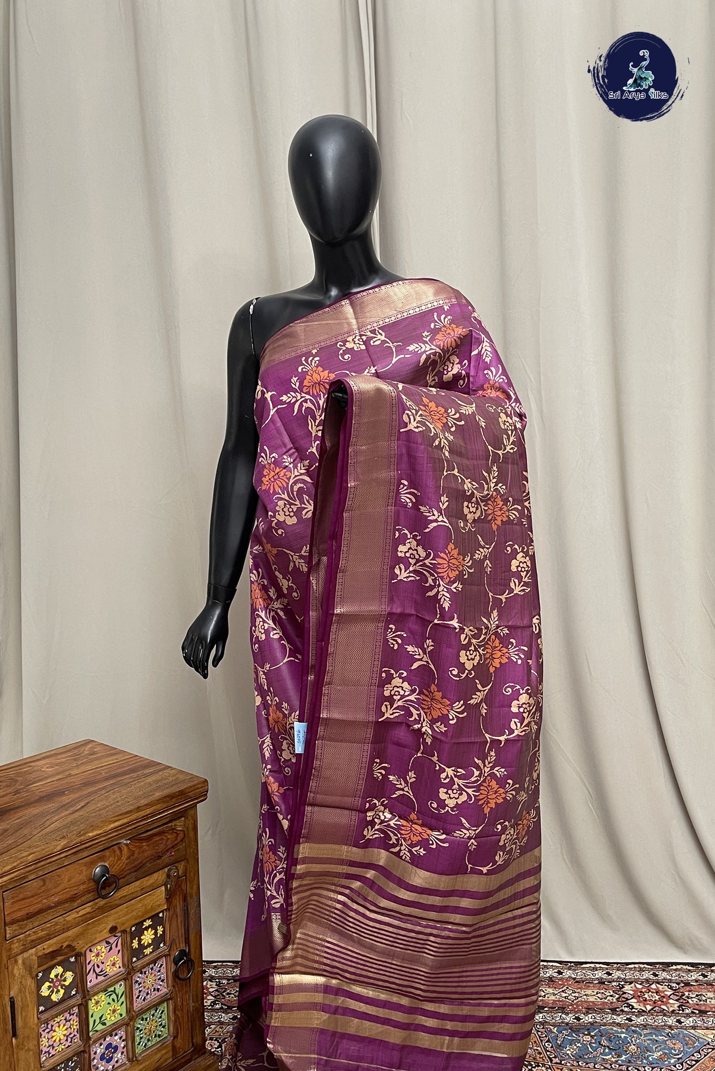Dual Tone Purple Semi Tussar Saree With Printed Pattern