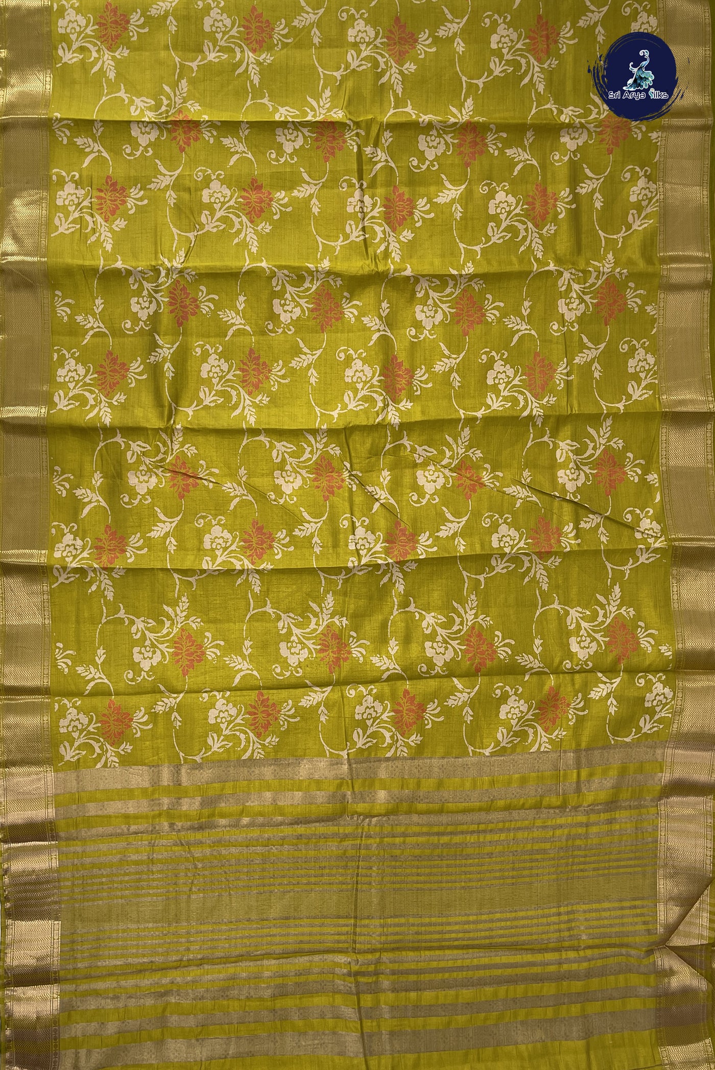 Yellow Semi Tussar Saree With Printed Pattern