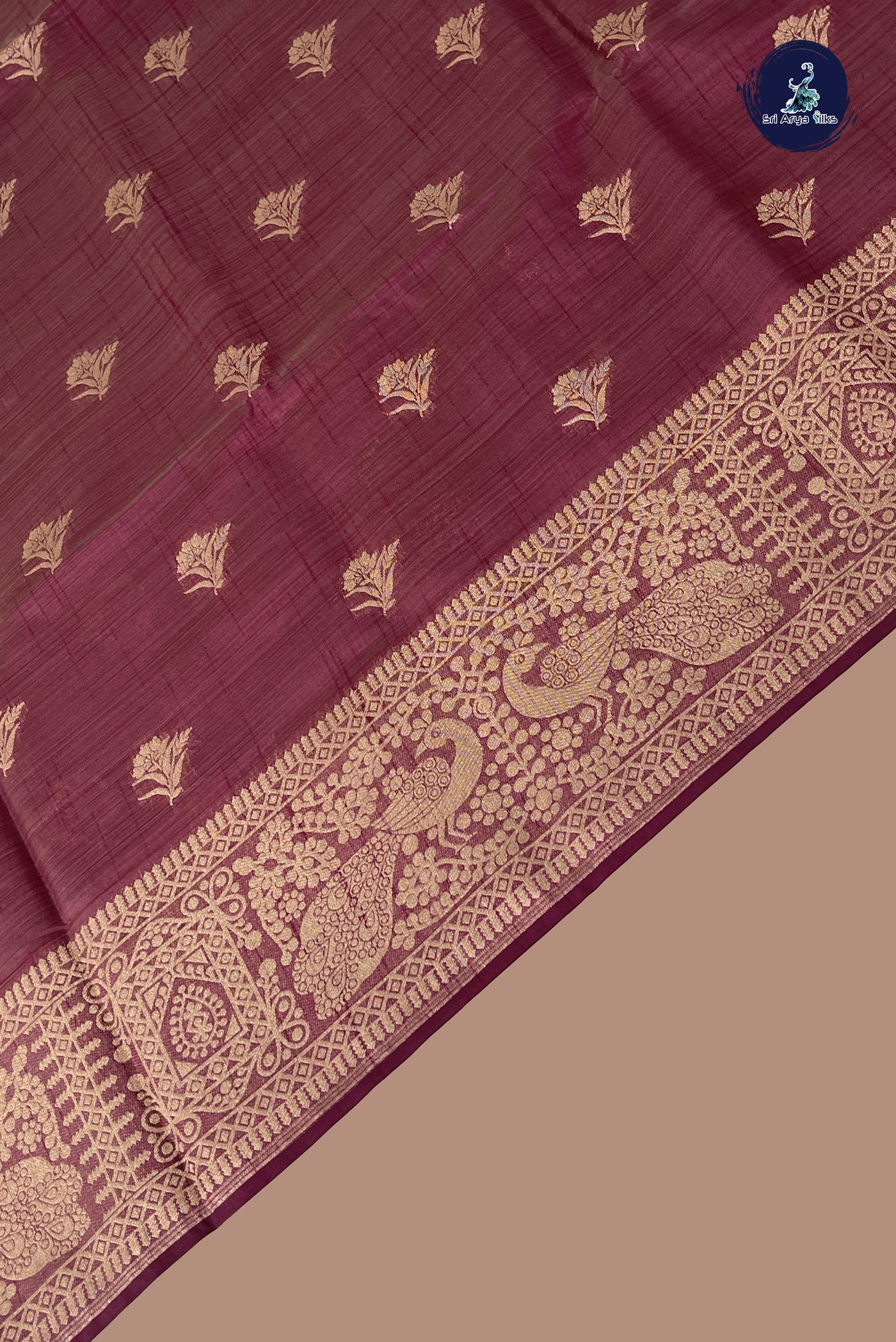 Burgundy Semi Tussar Saree With Zari Buttas Pattern