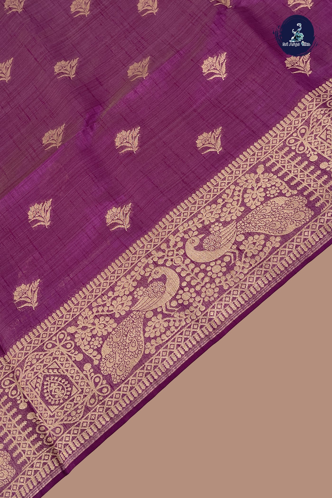 Purple Semi Tussar Saree With Zari Buttas Pattern