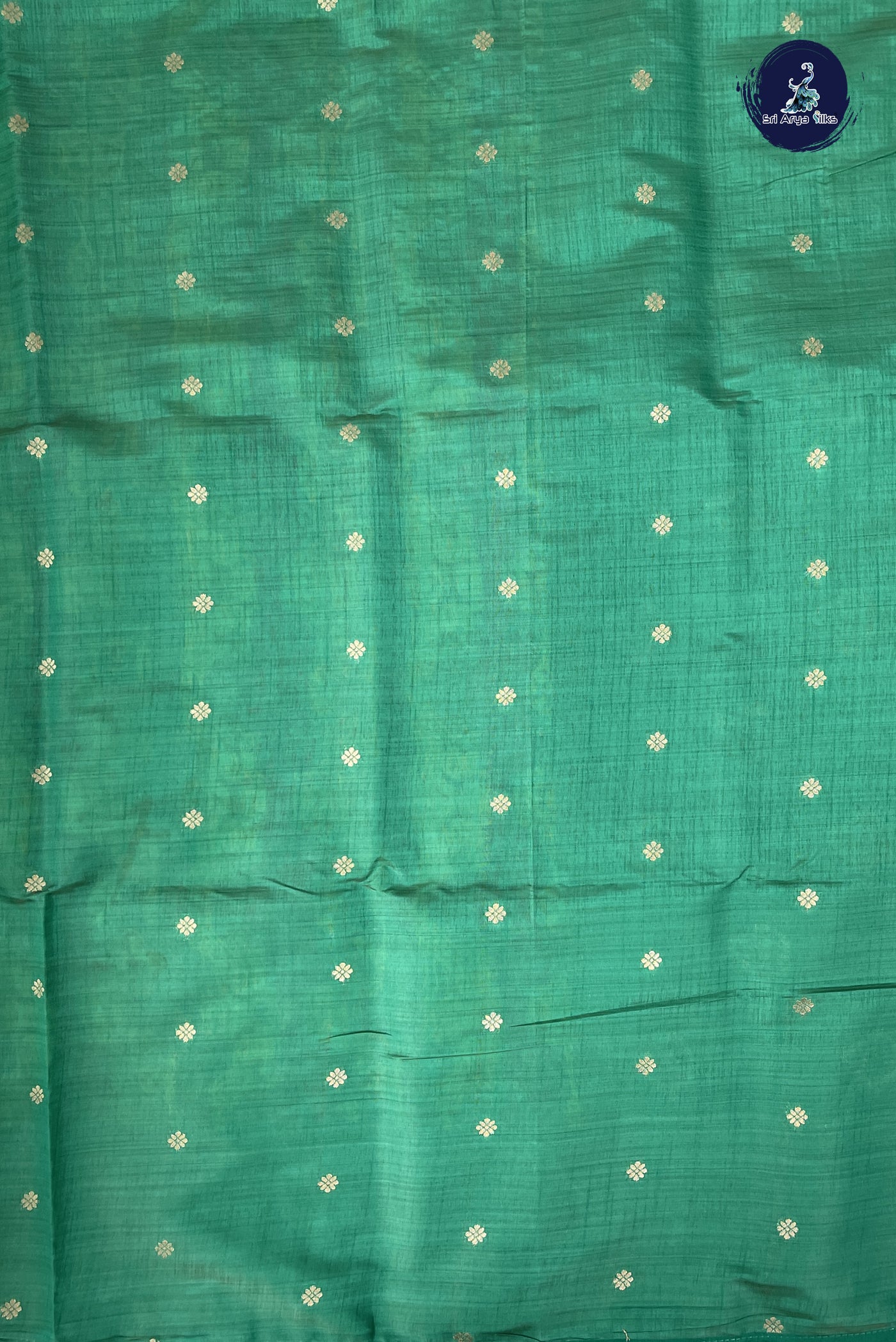 Green Semi Tussar Saree With Zari Buttas Pattern