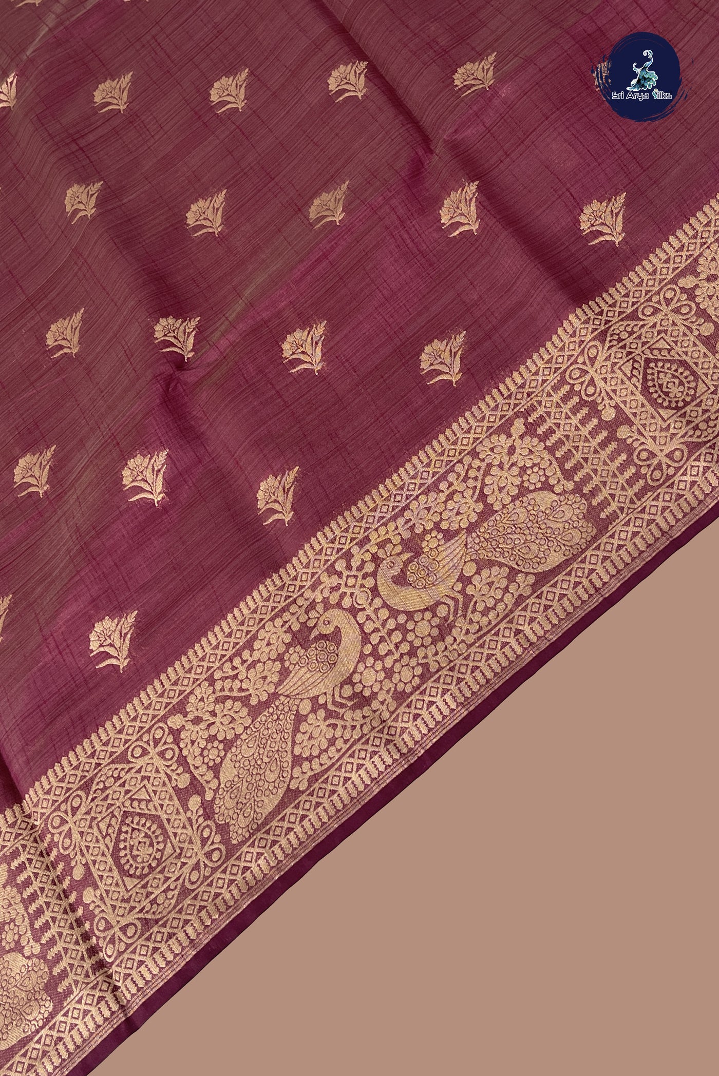 Burgundy Semi Tussar Saree With Zari Buttas Pattern