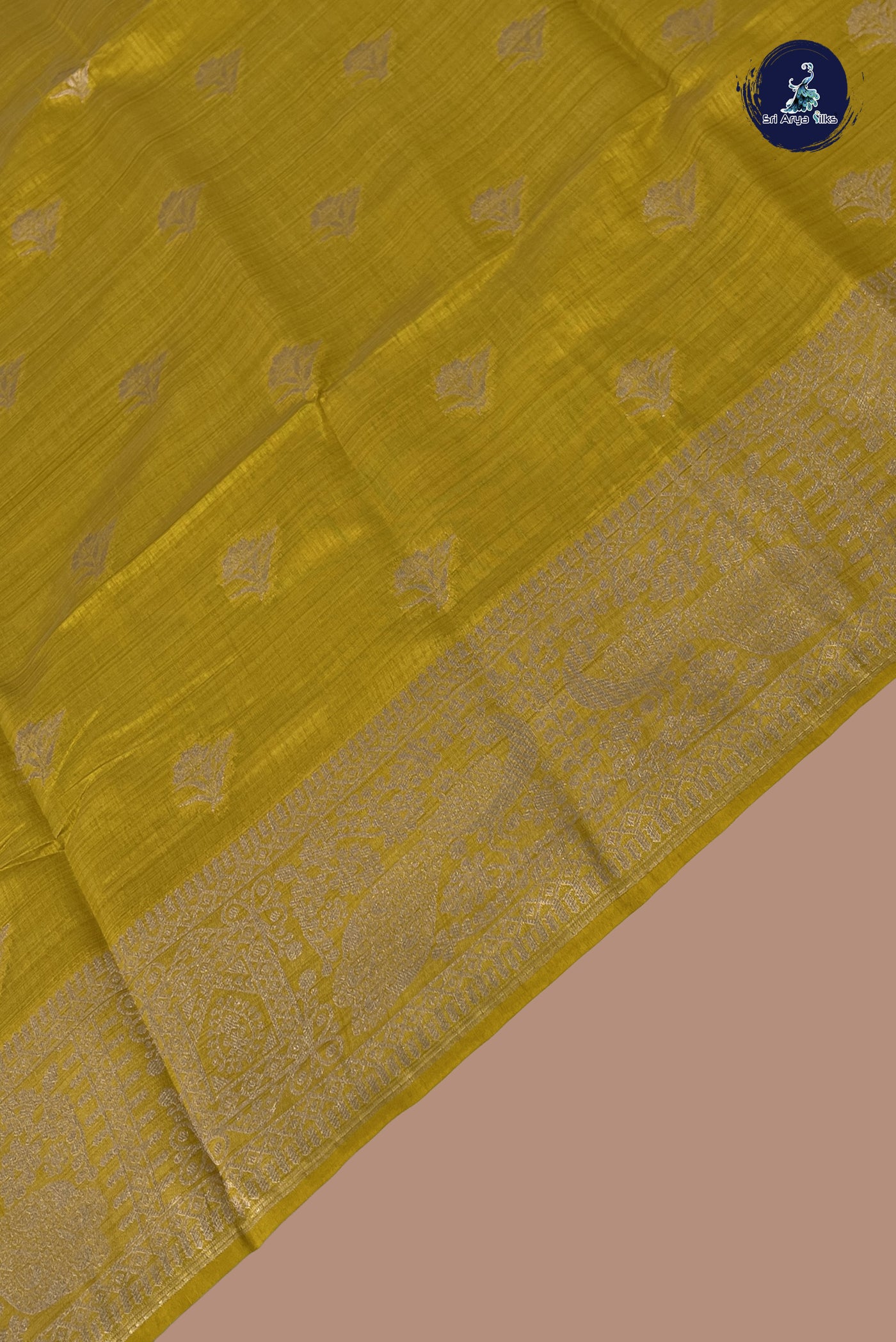 Yellow Semi Tussar Saree With Zari Buttas Pattern