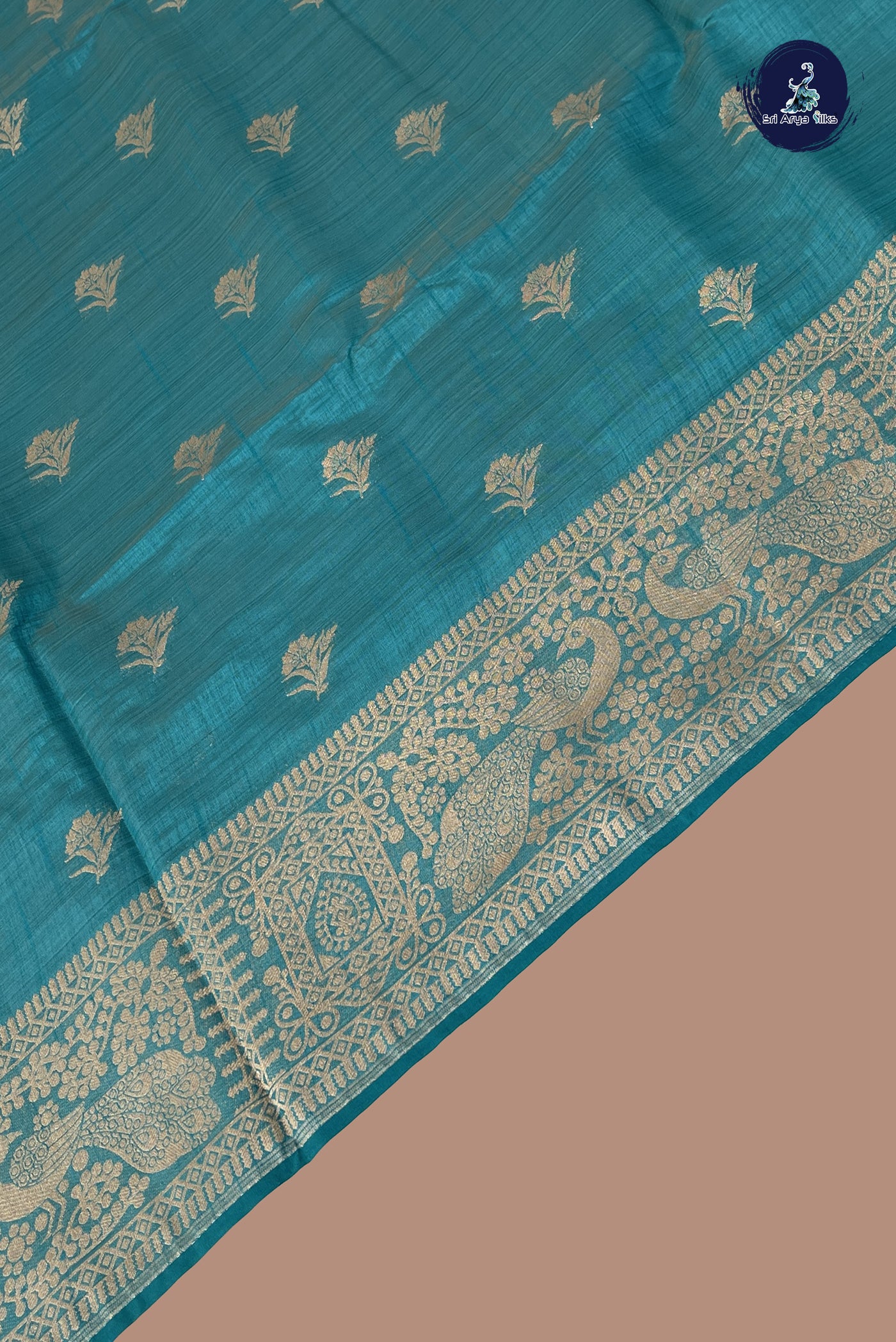 Teal Blue Semi Tussar Saree With Zari Buttas Pattern