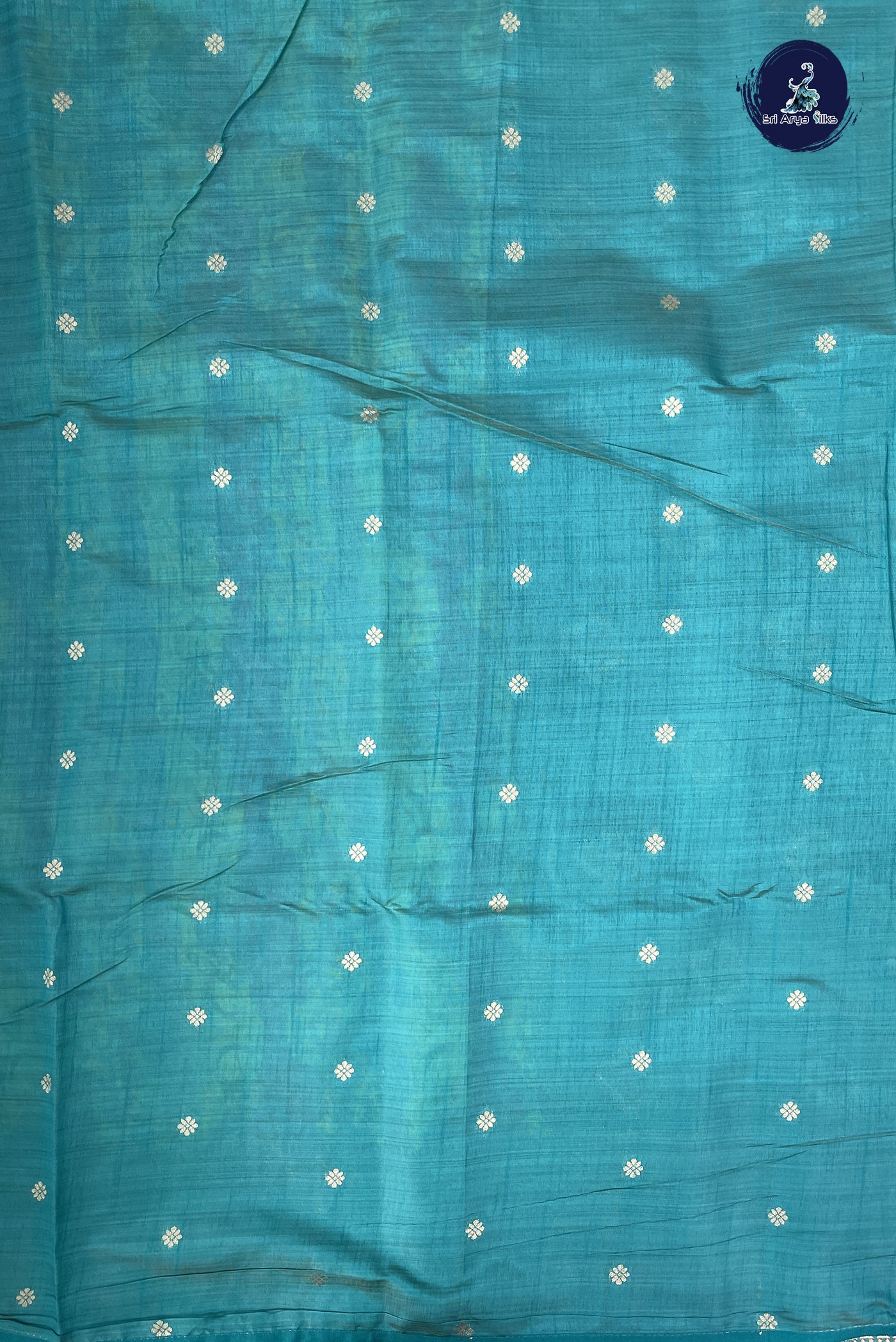 Teal Blue Semi Tussar Saree With Zari Buttas Pattern