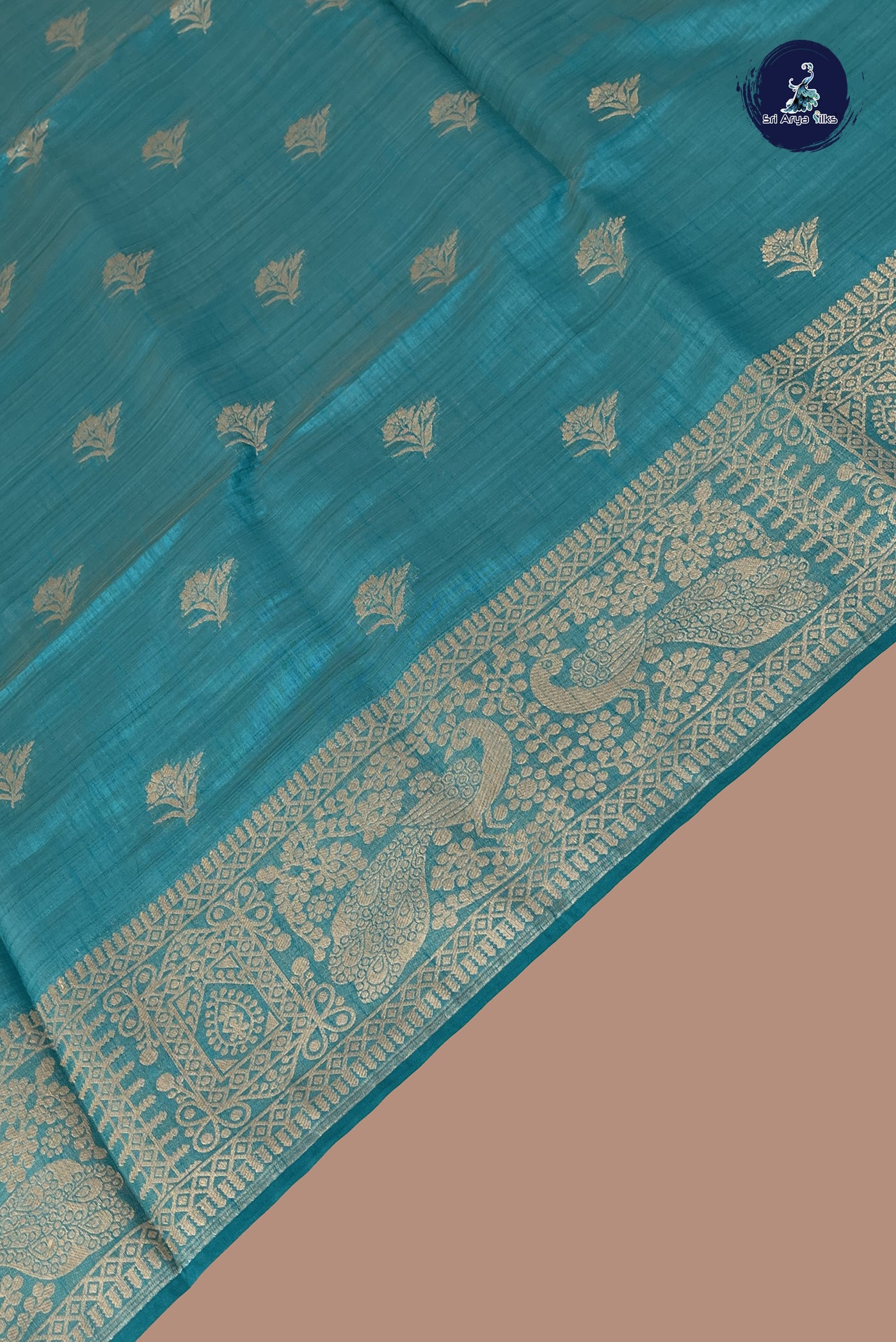 Teal Blue Semi Tussar Saree With Zari Buttas Pattern