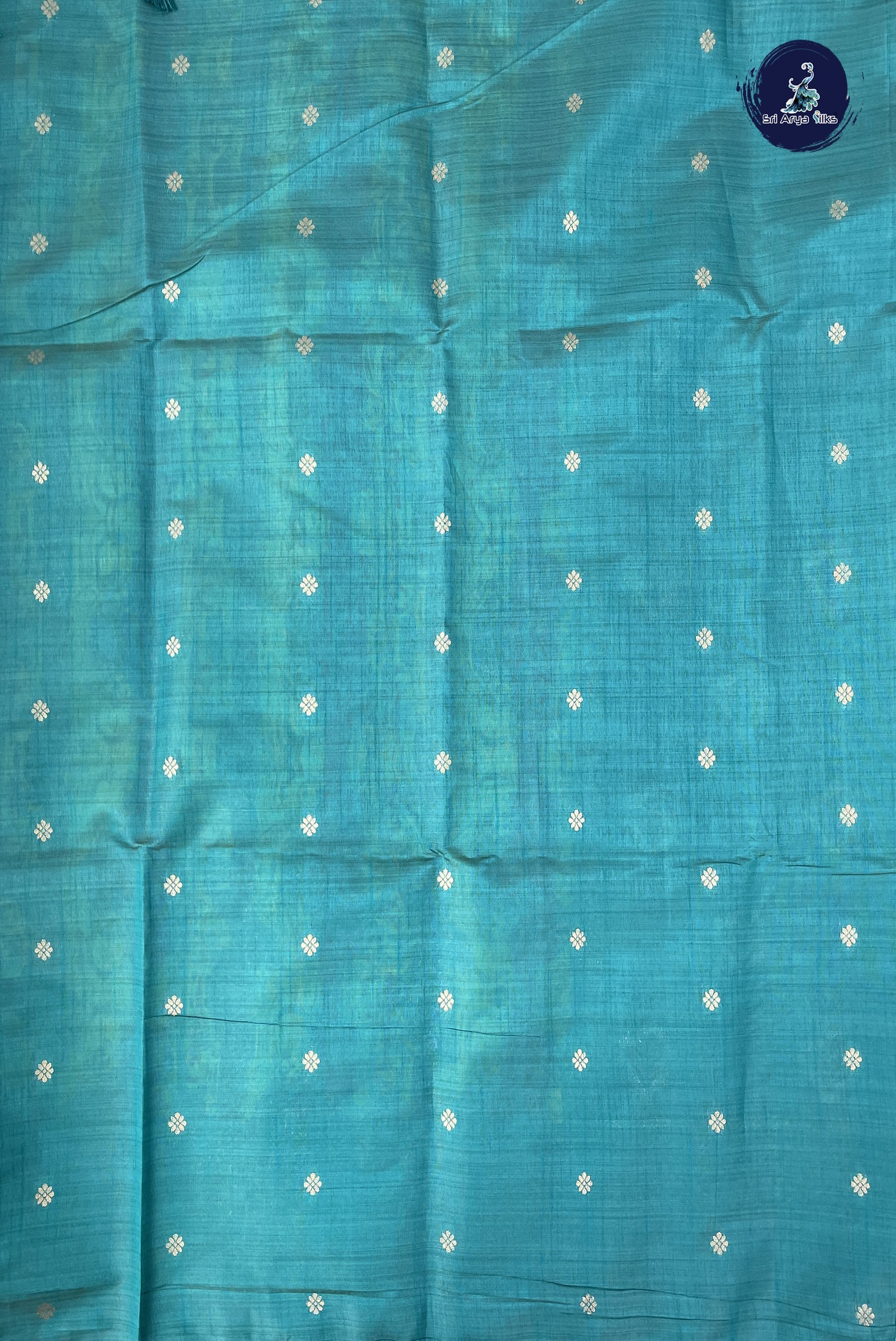Teal Blue Semi Tussar Saree With Zari Buttas Pattern