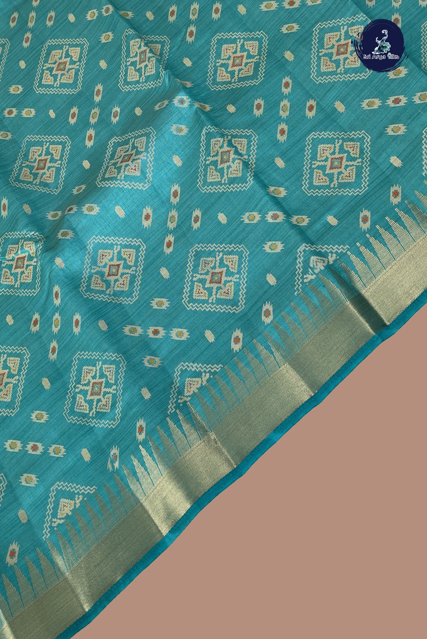 Blue Semi Tussar Saree With Printed Pattern
