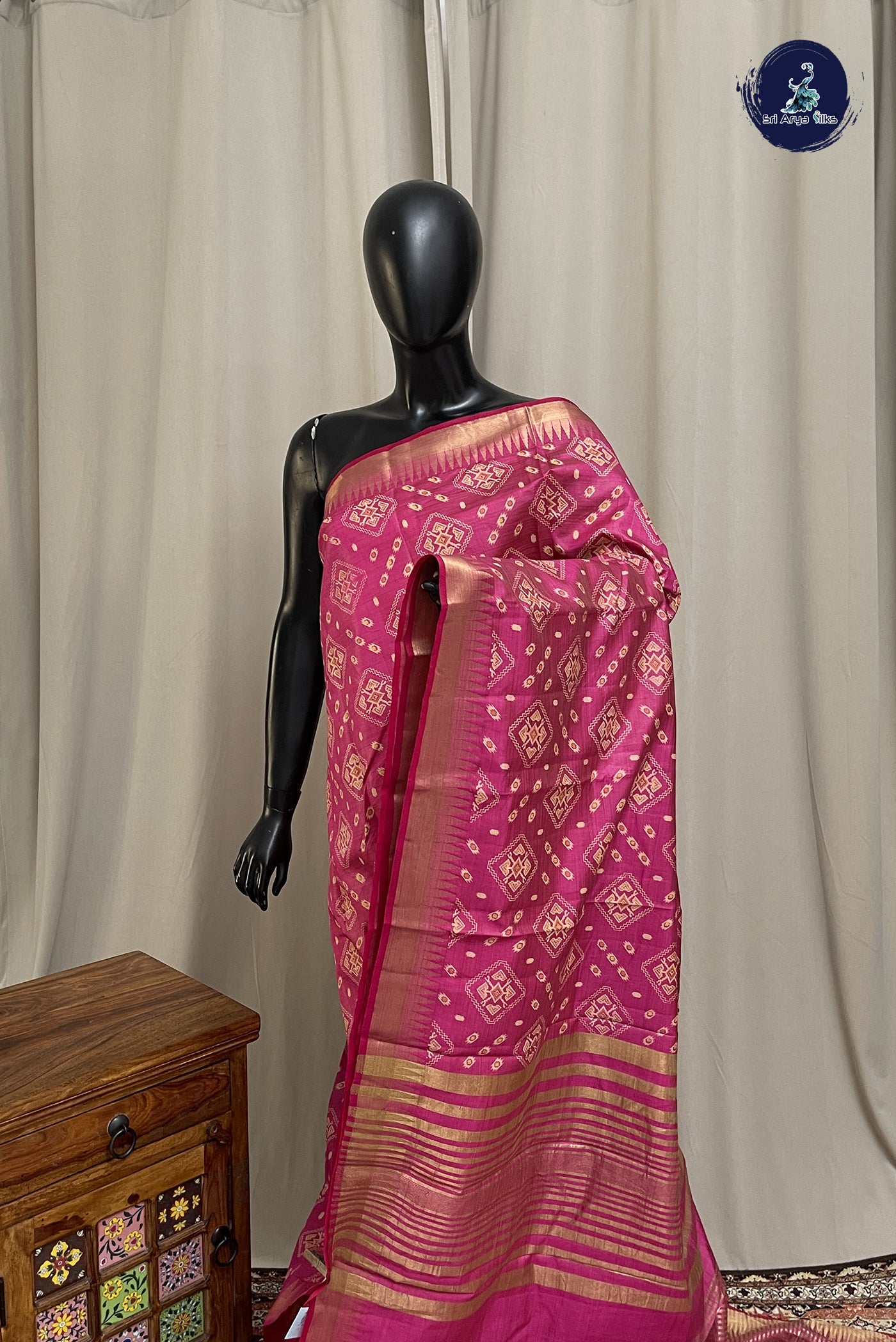 Pink Semi Tussar Saree With Printed Pattern