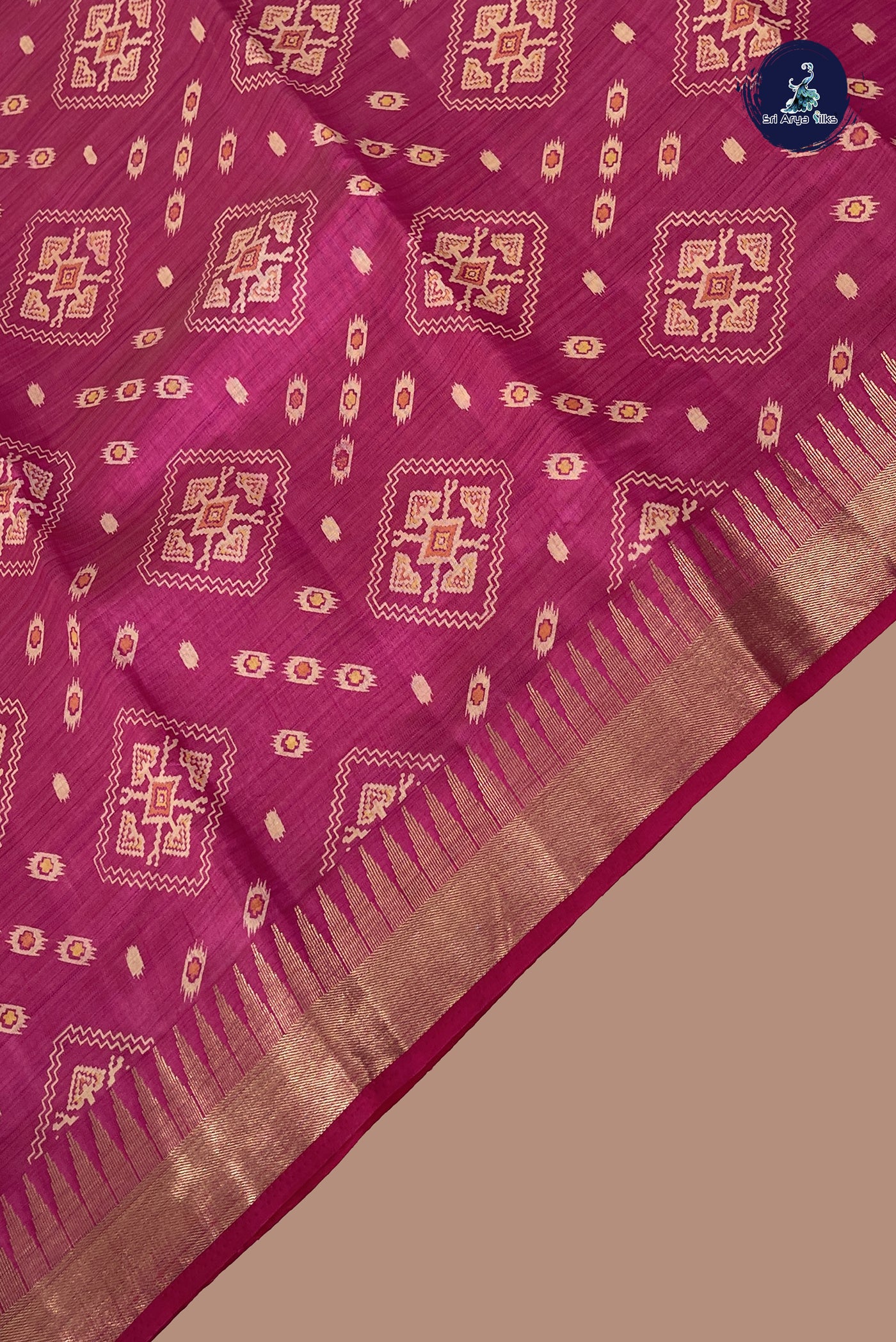Pink Semi Tussar Saree With Printed Pattern