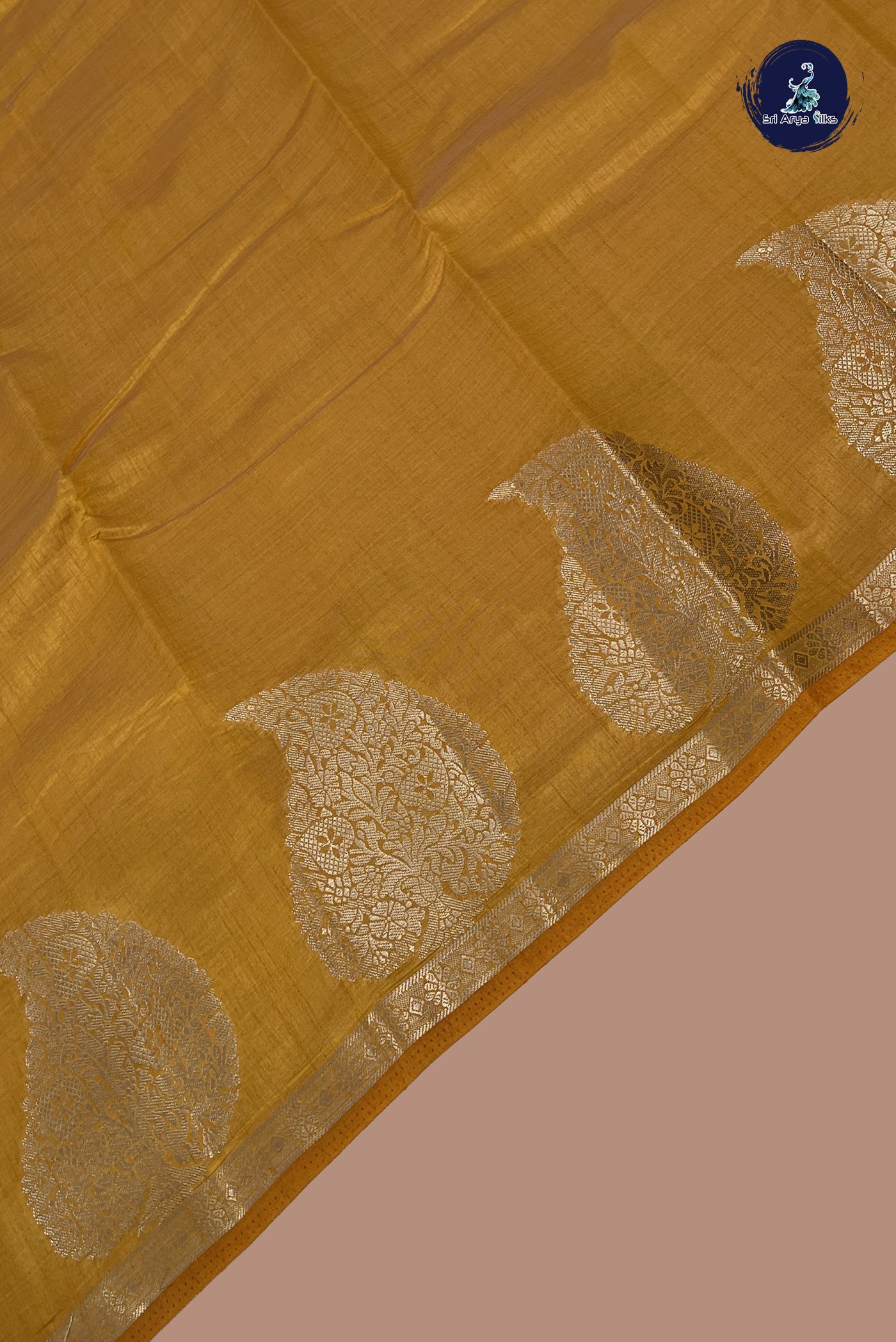 Mustard Yellow Semi Tussar Saree With Plain Pattern